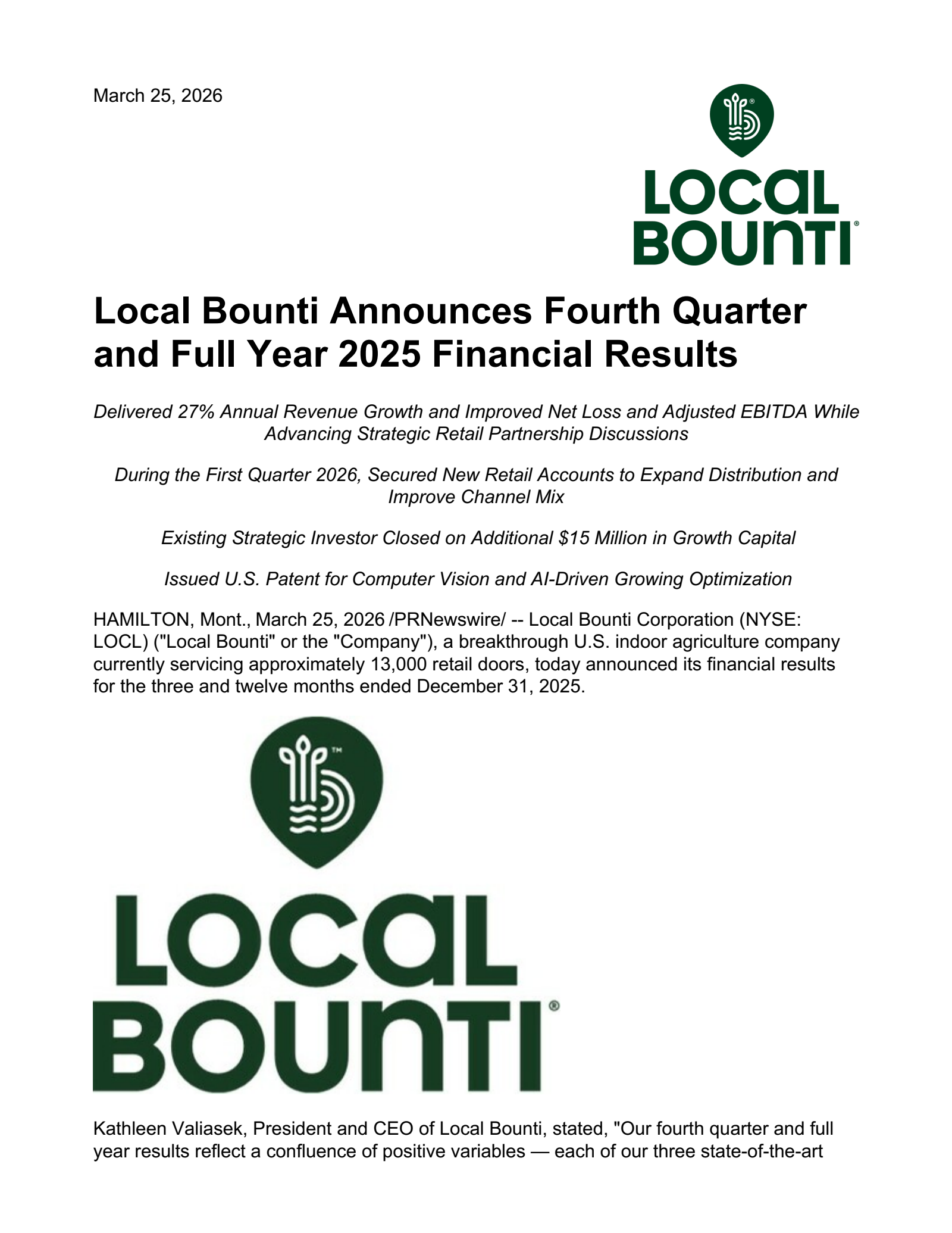 Local Bounti's Q4 2025 Press Release