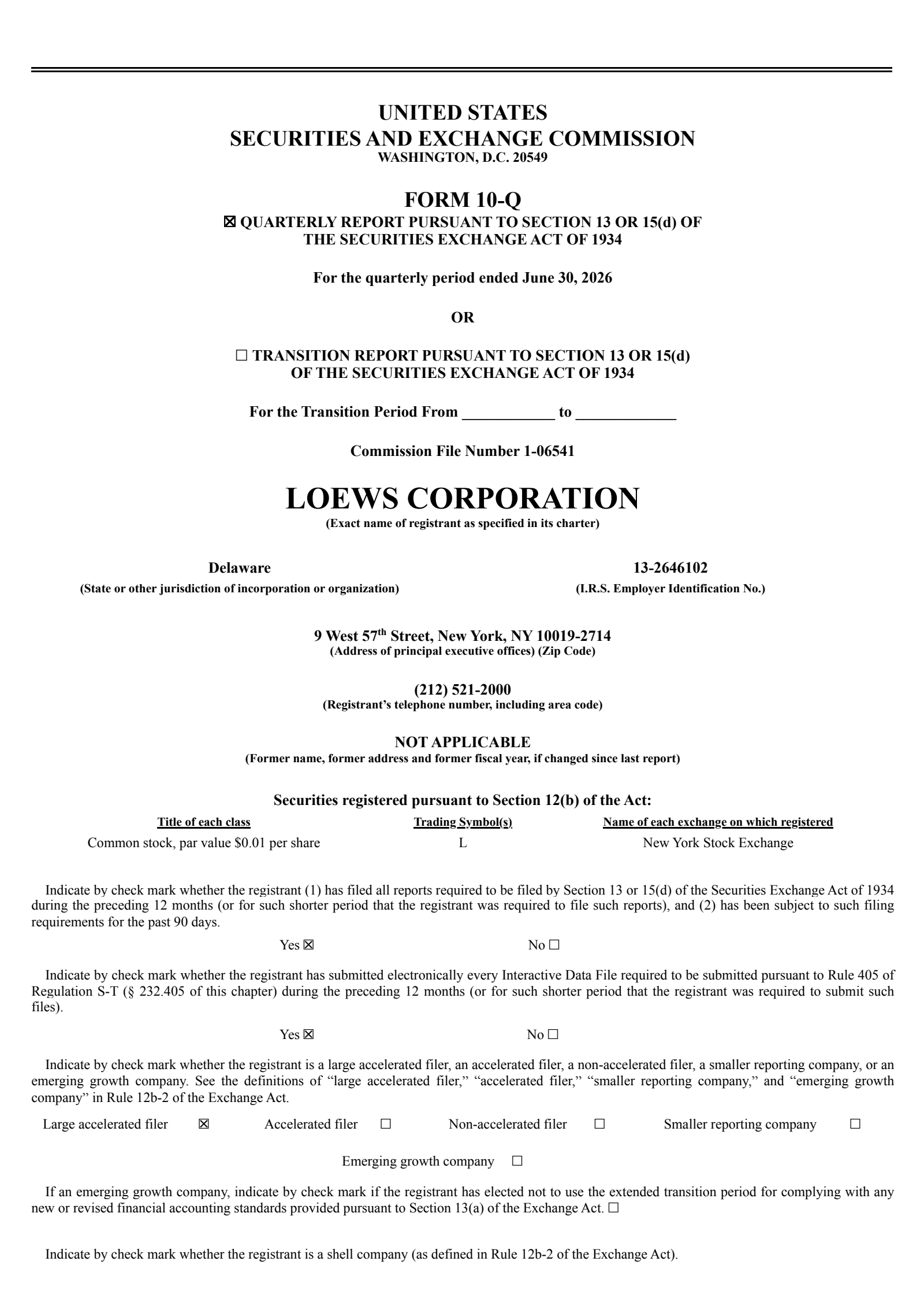 Loews' Q2 2026 Quarterly report