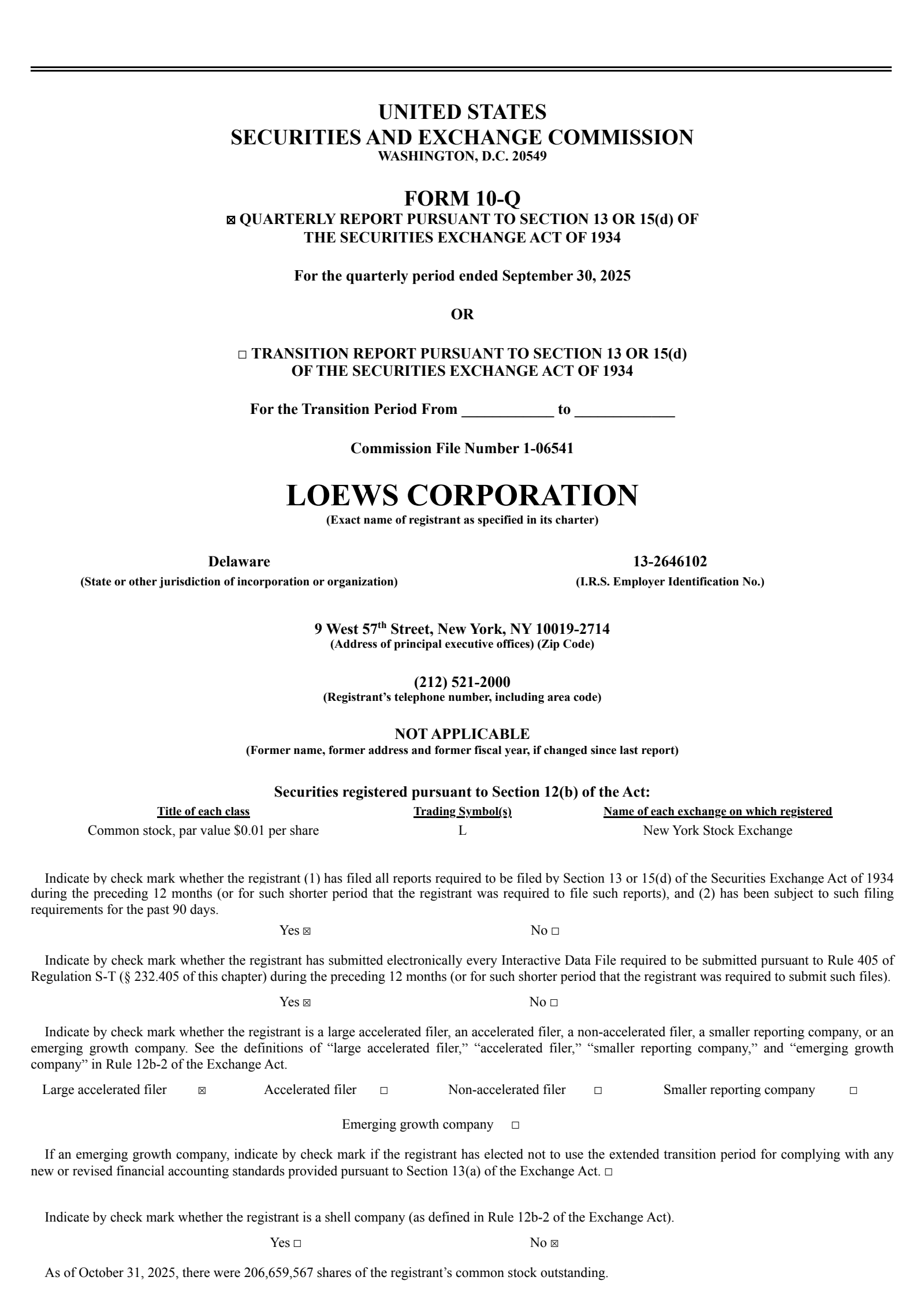 Loews' Q3 2025 Quarterly Report