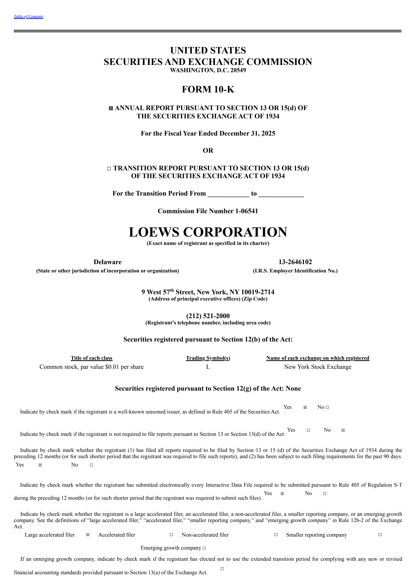 Loews' Q4 2025 Annual report
