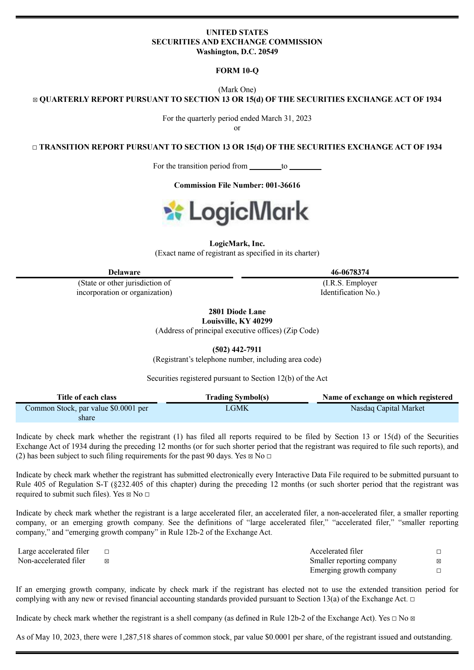 LogicMark's Q1 2023 Quarterly report