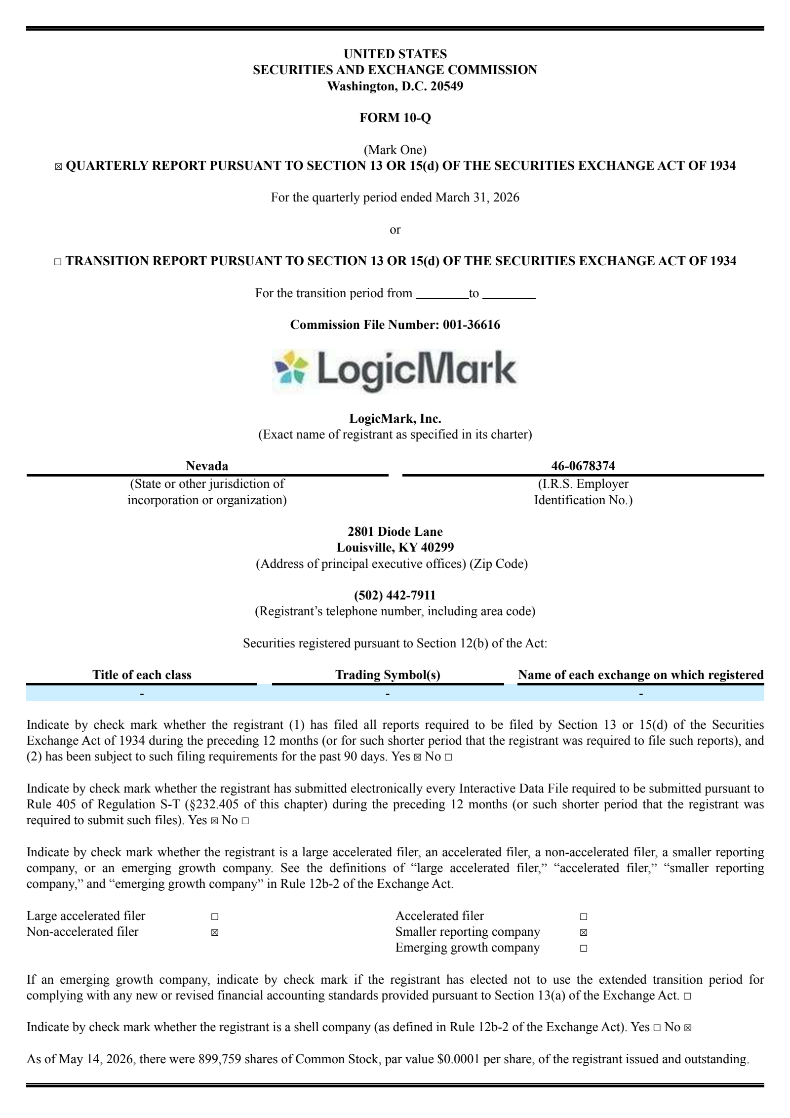 LogicMark's Q1 2026 Quarterly report