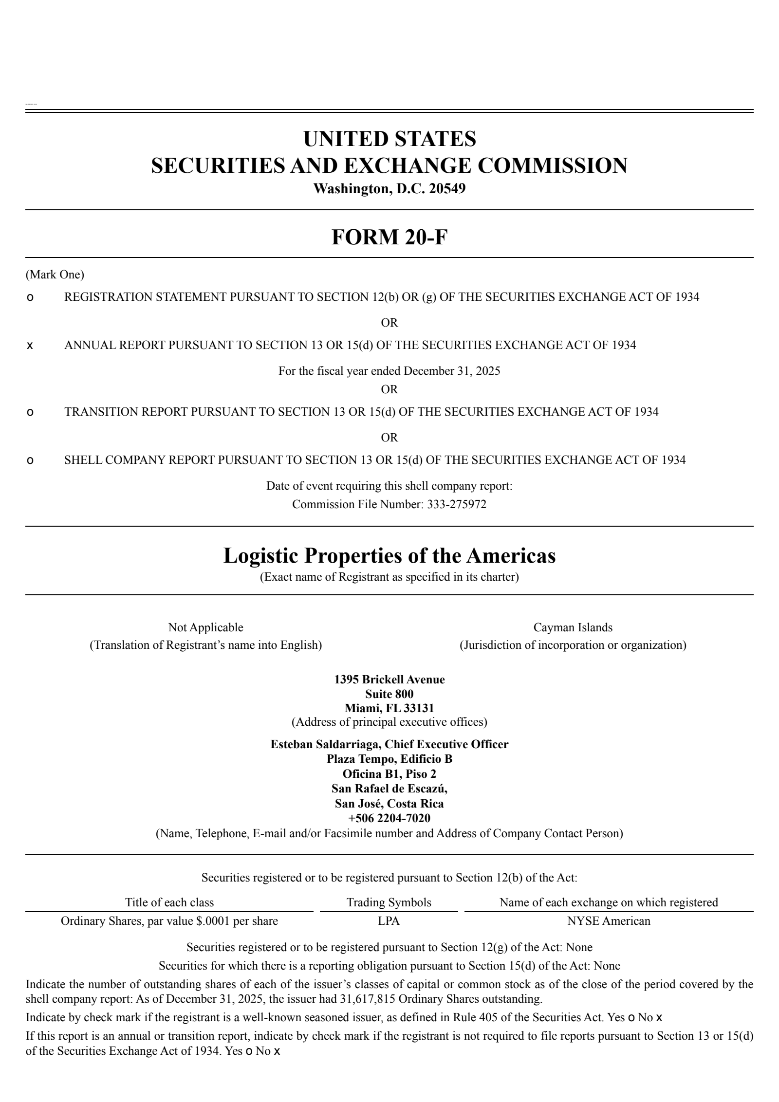 Logistic Properties of the Americas' Q4 2025 Annual report