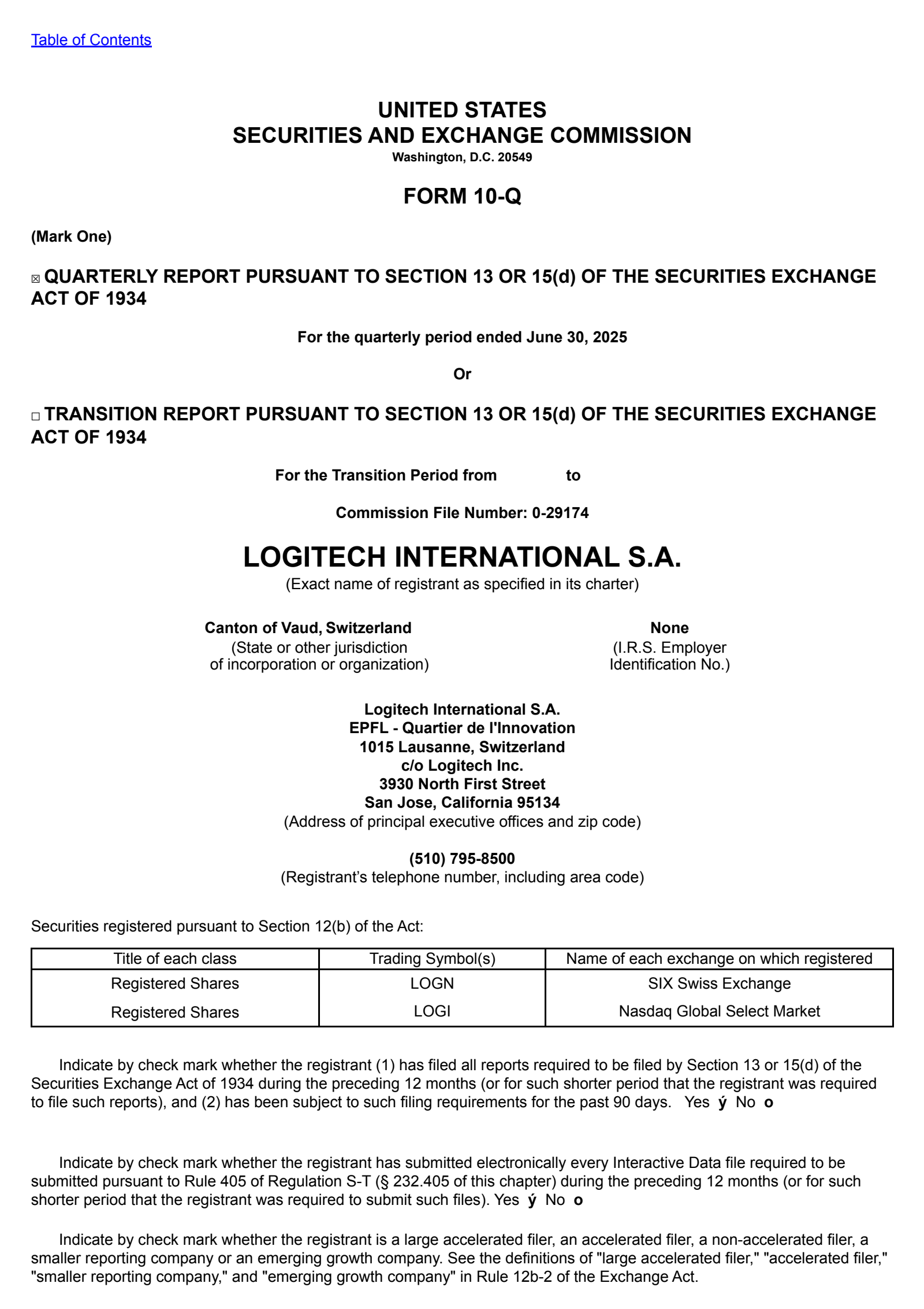 Logitech International's Q1 2026 Quarterly report
