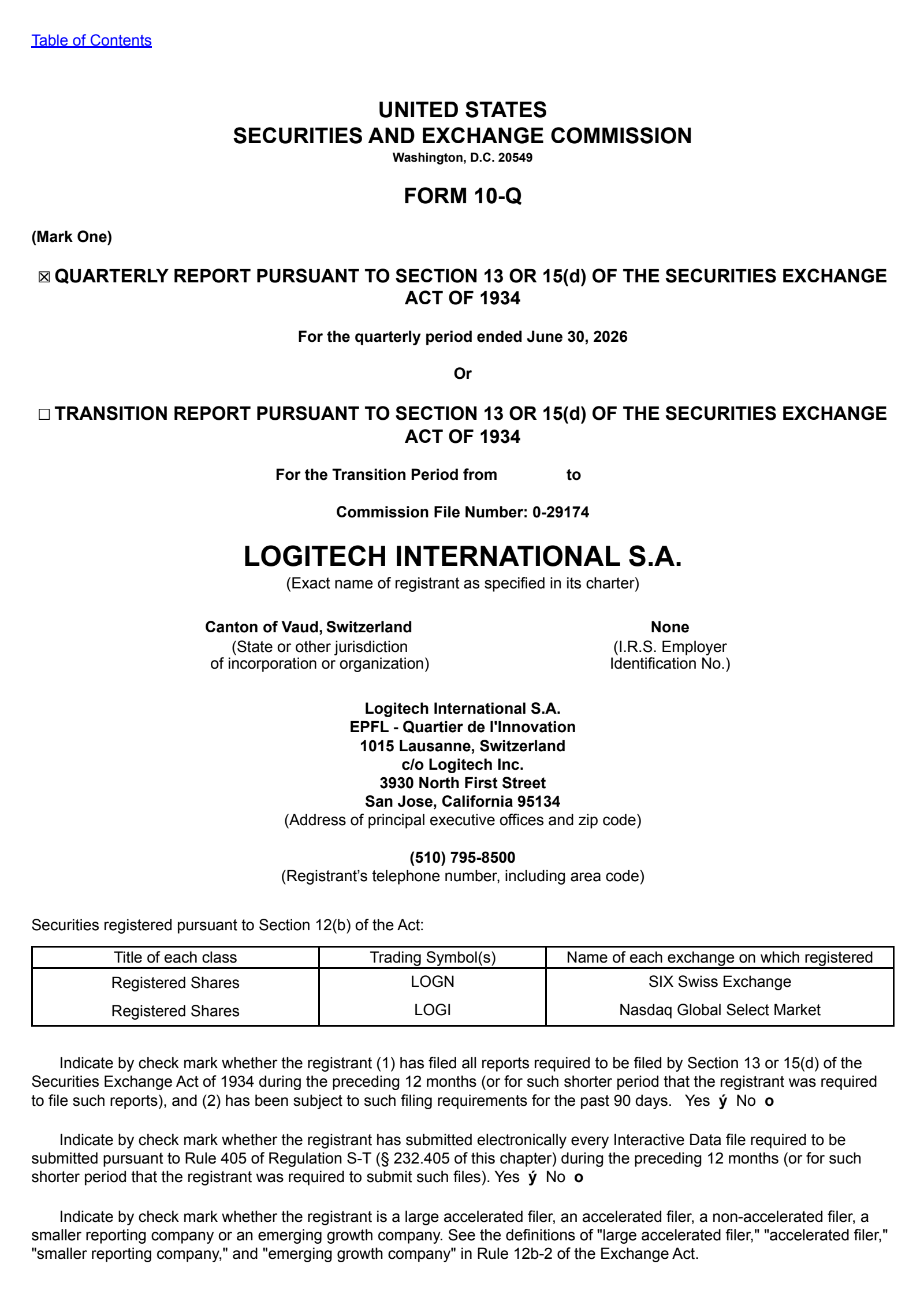 Logitech International's Q1 2027 Quarterly report
