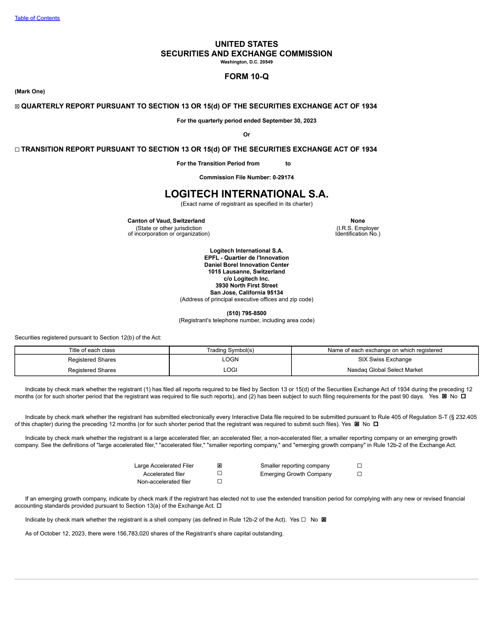 Logitech International's Q2 2024 Quarterly Report