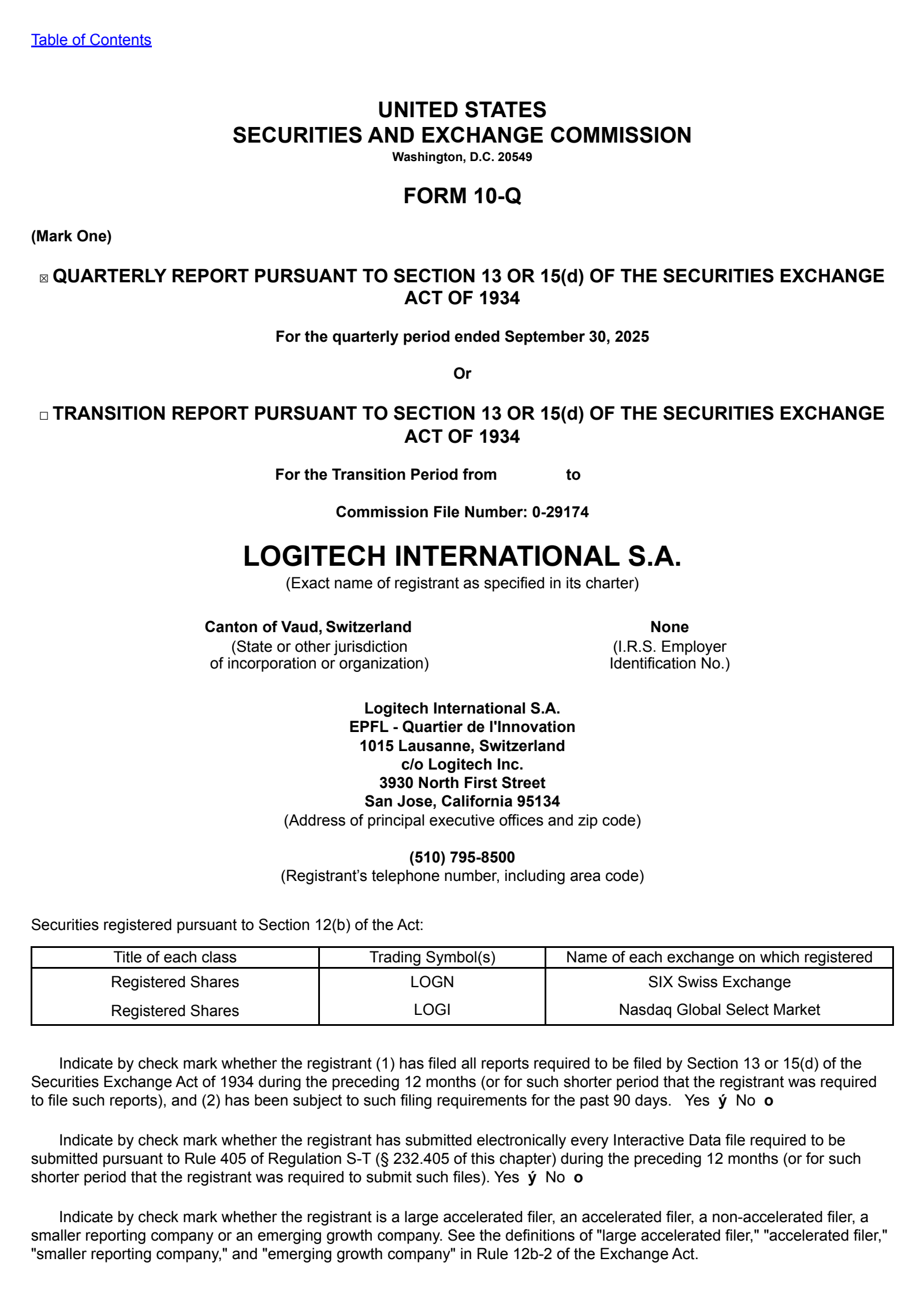 Logitech International's Q2 2026 Quarterly Report