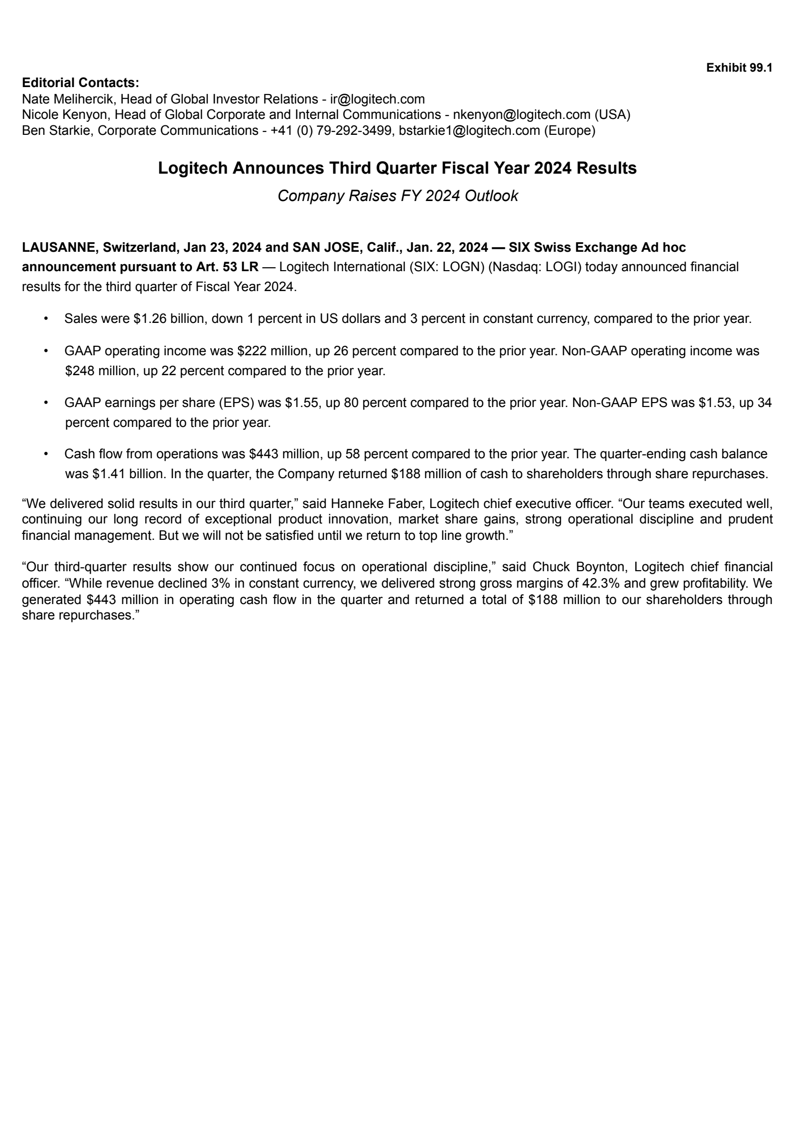 Logitech International's Q3 2024 Earnings Release