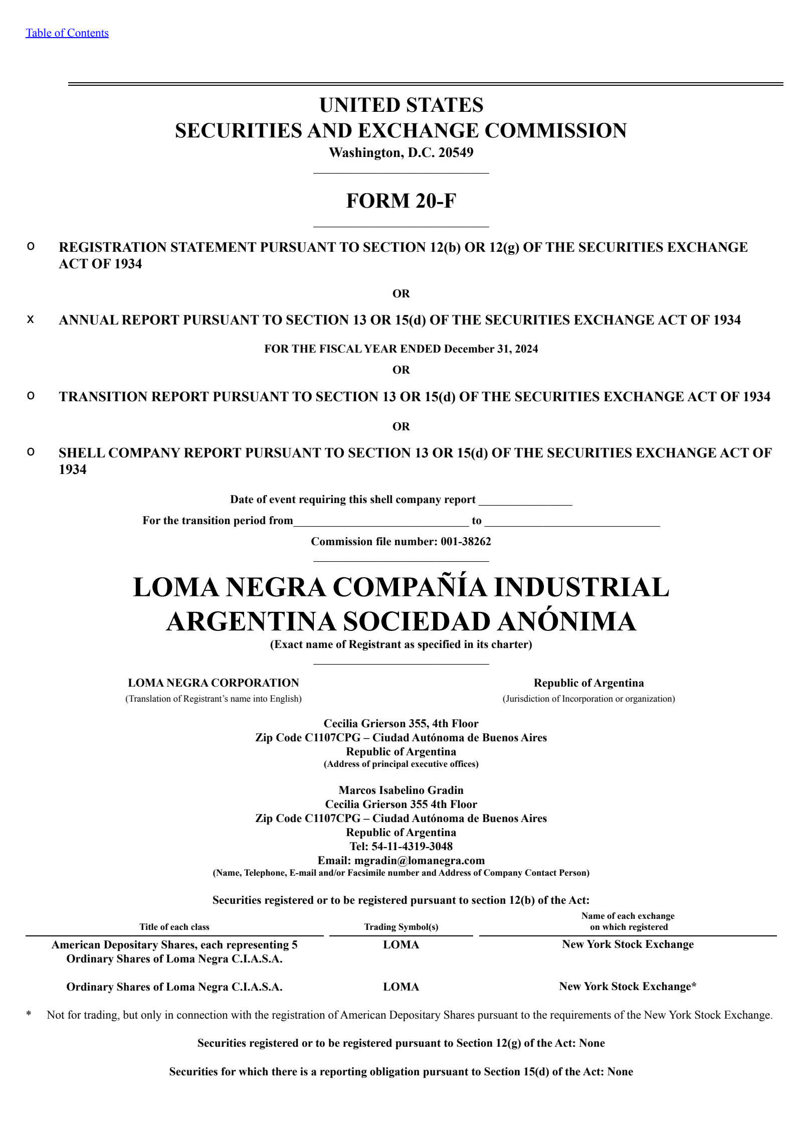Loma Negra Compania Industrial Argentina's Q4 2024 Annual report