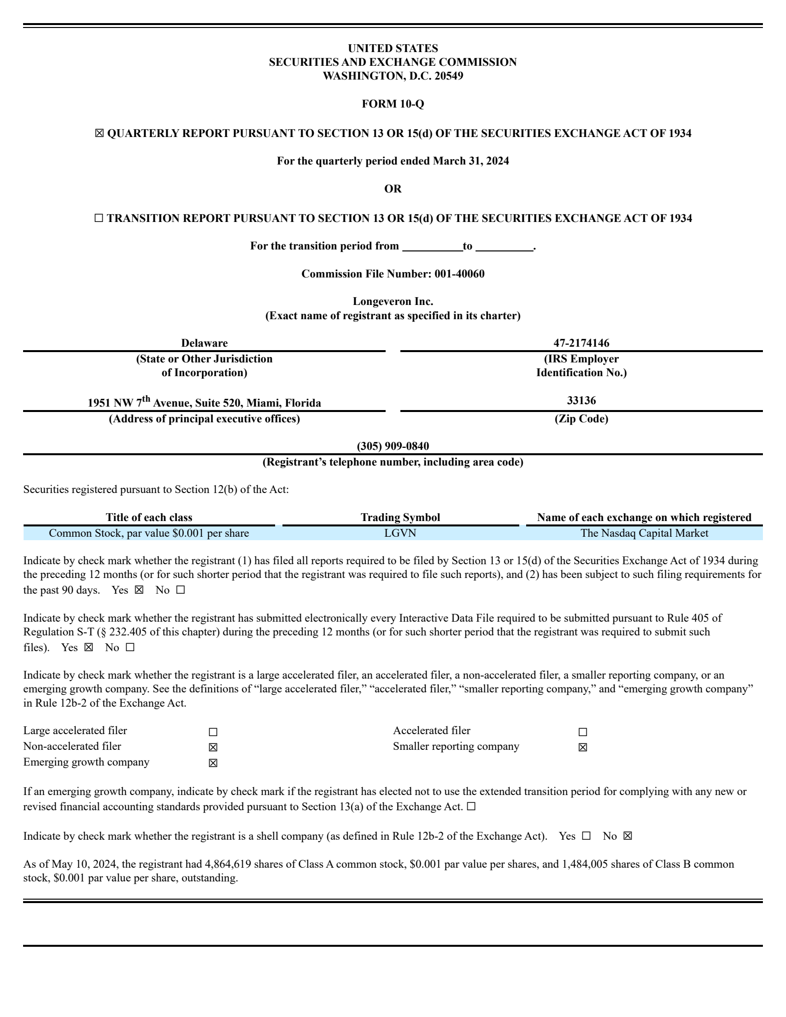 Longeveron's Q1 2024 Quarterly Report