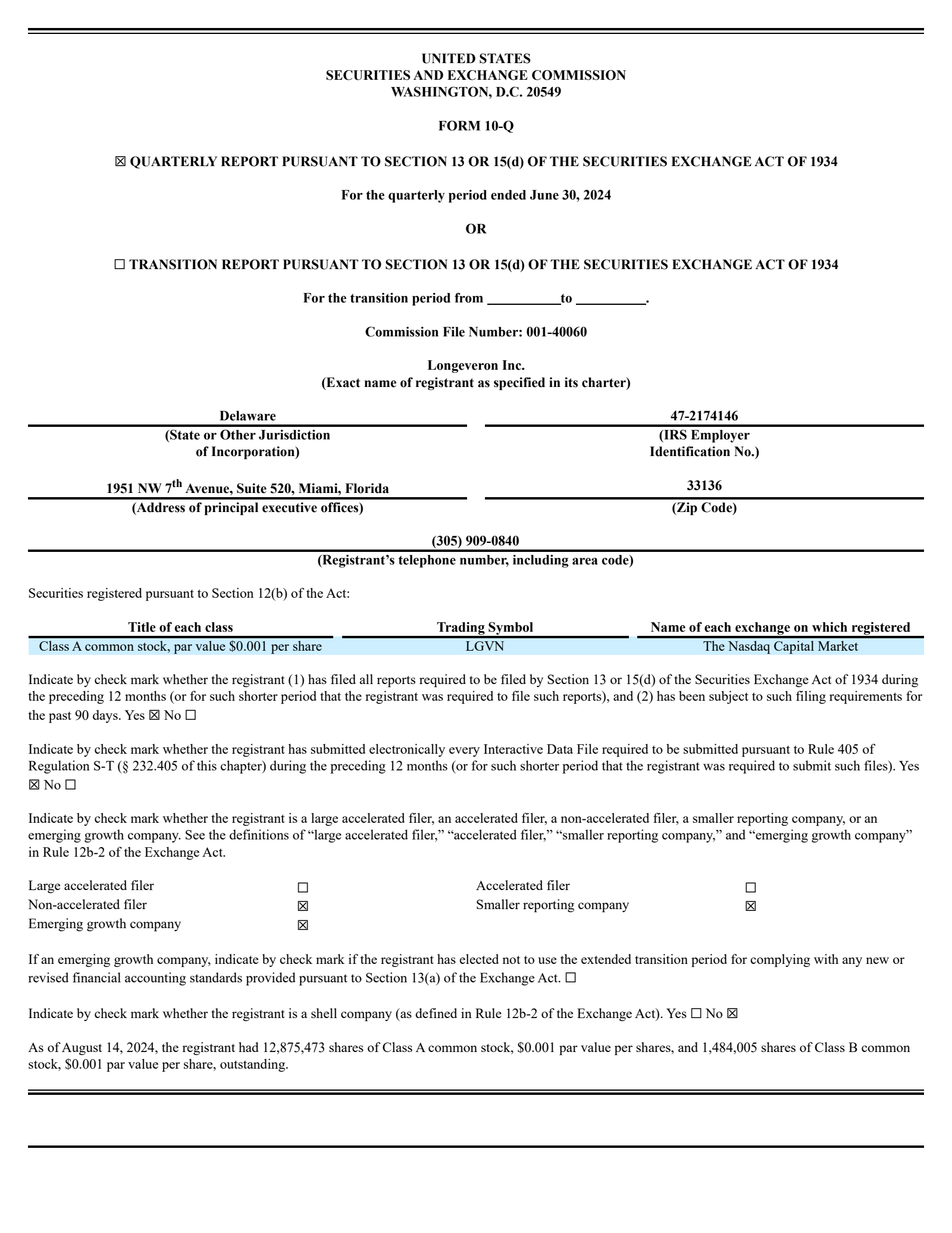 Longeveron's Q2 2024 Quarterly Report