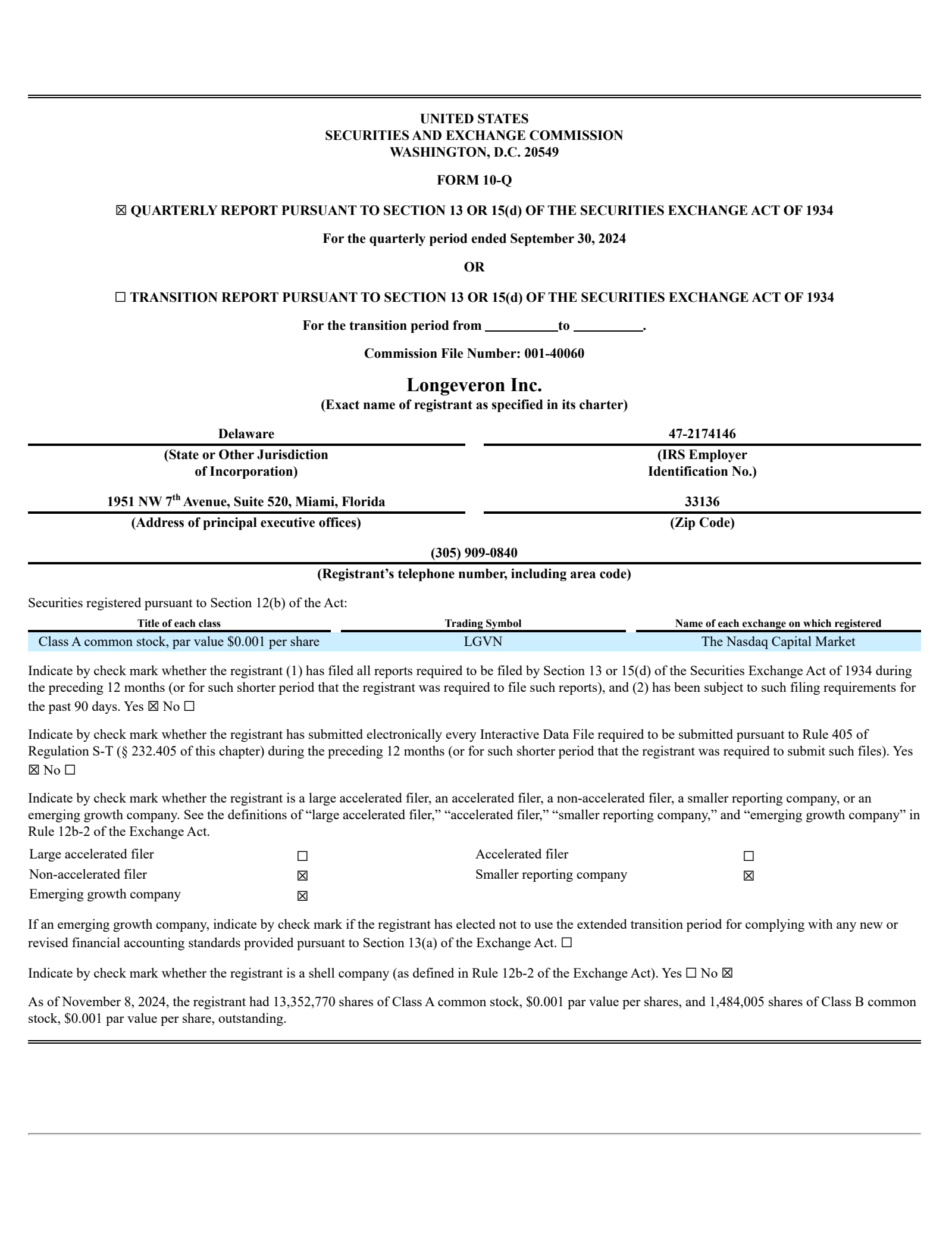 Longeveron's Q3 2024 Quarterly Report