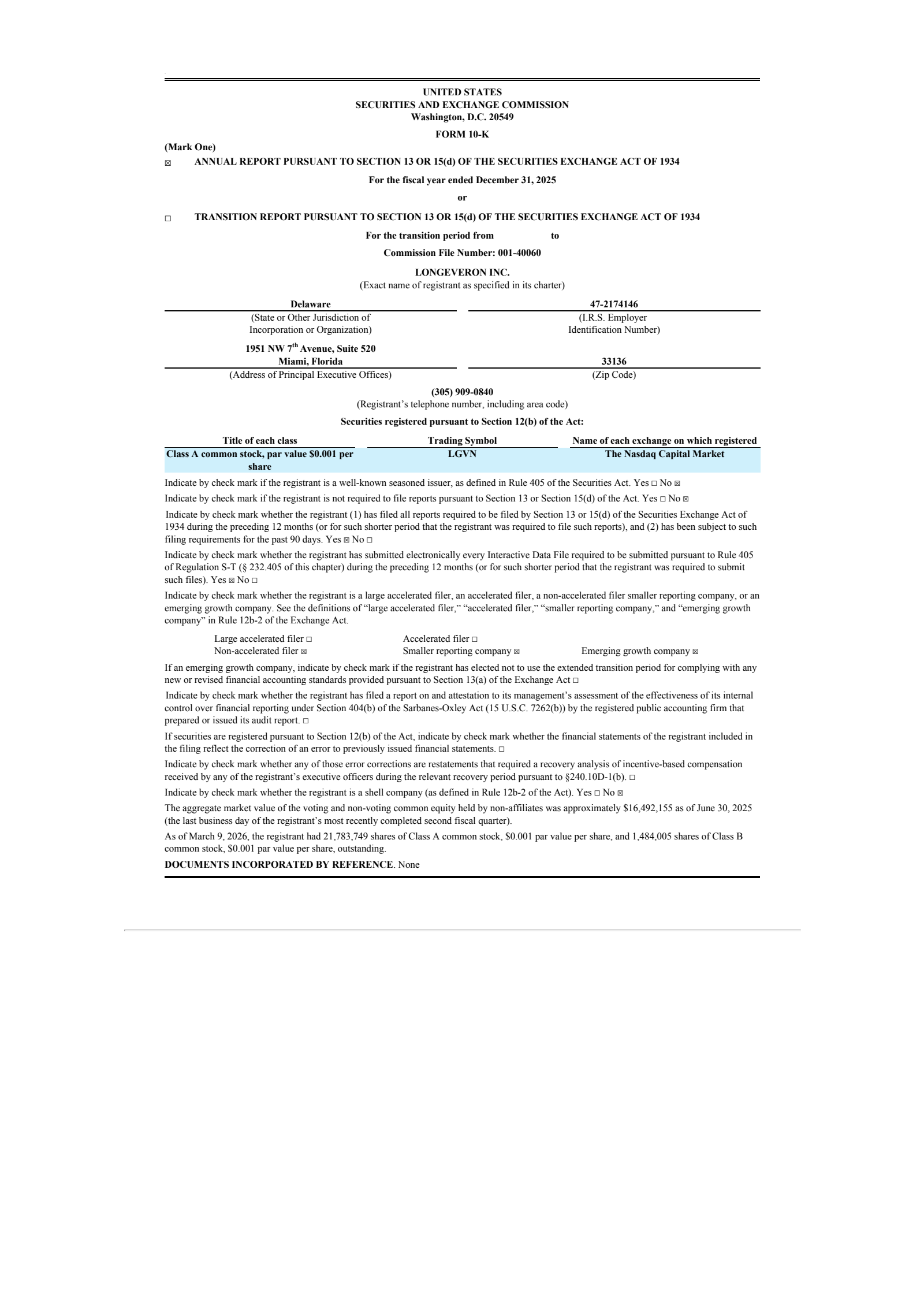 Longeveron's Q4 2025 Annual report