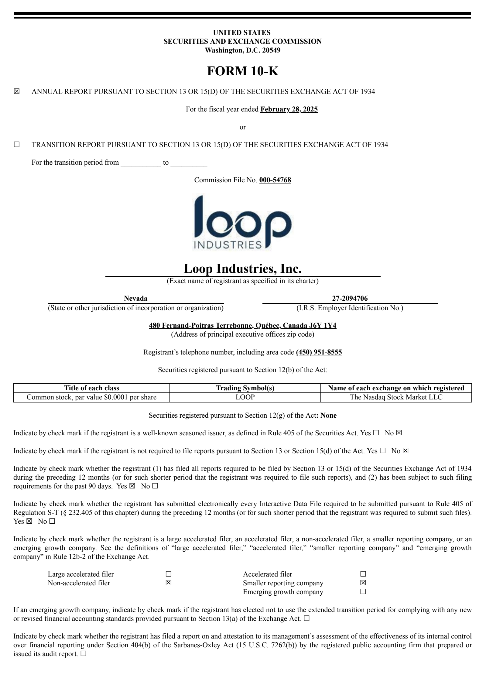 Loop Industries' Q4 2025 Annual Report