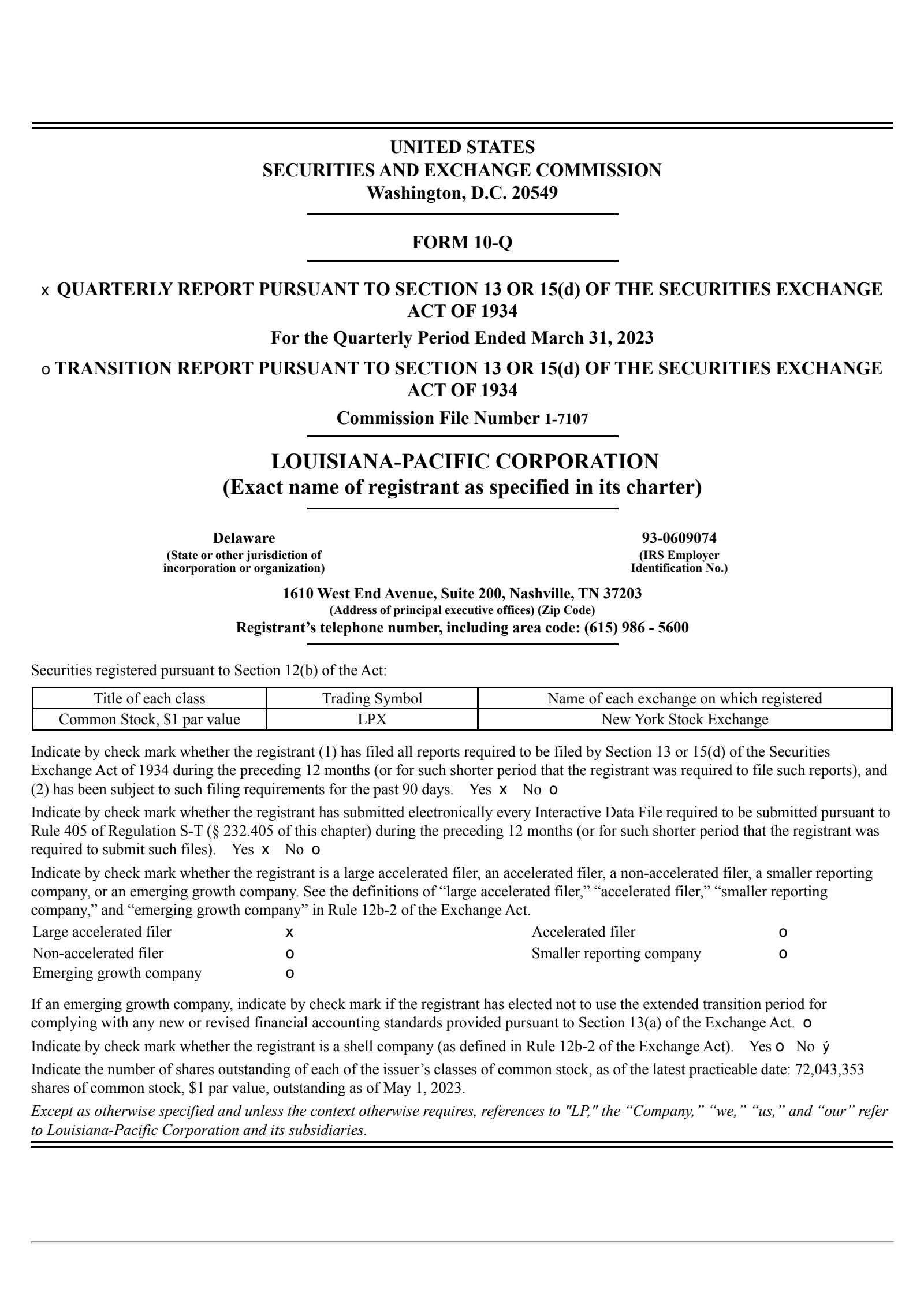 Louisiana-Pacific's Q1 2023 Quarterly report