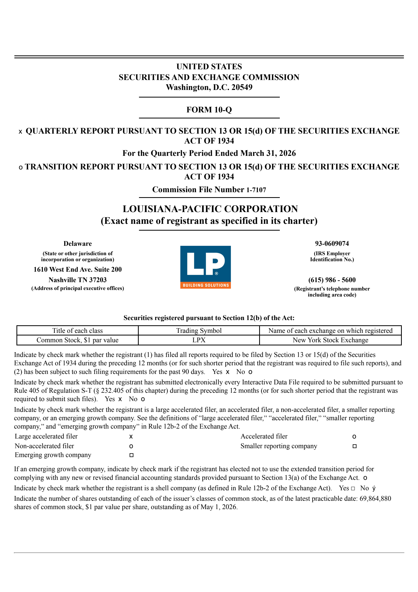 Louisiana-Pacific's Q1 2026 Quarterly report