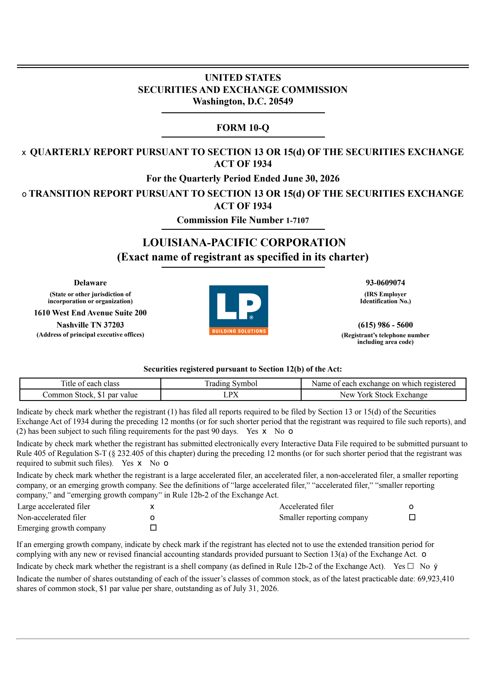 Louisiana-Pacific's Q2 2026 Quarterly report
