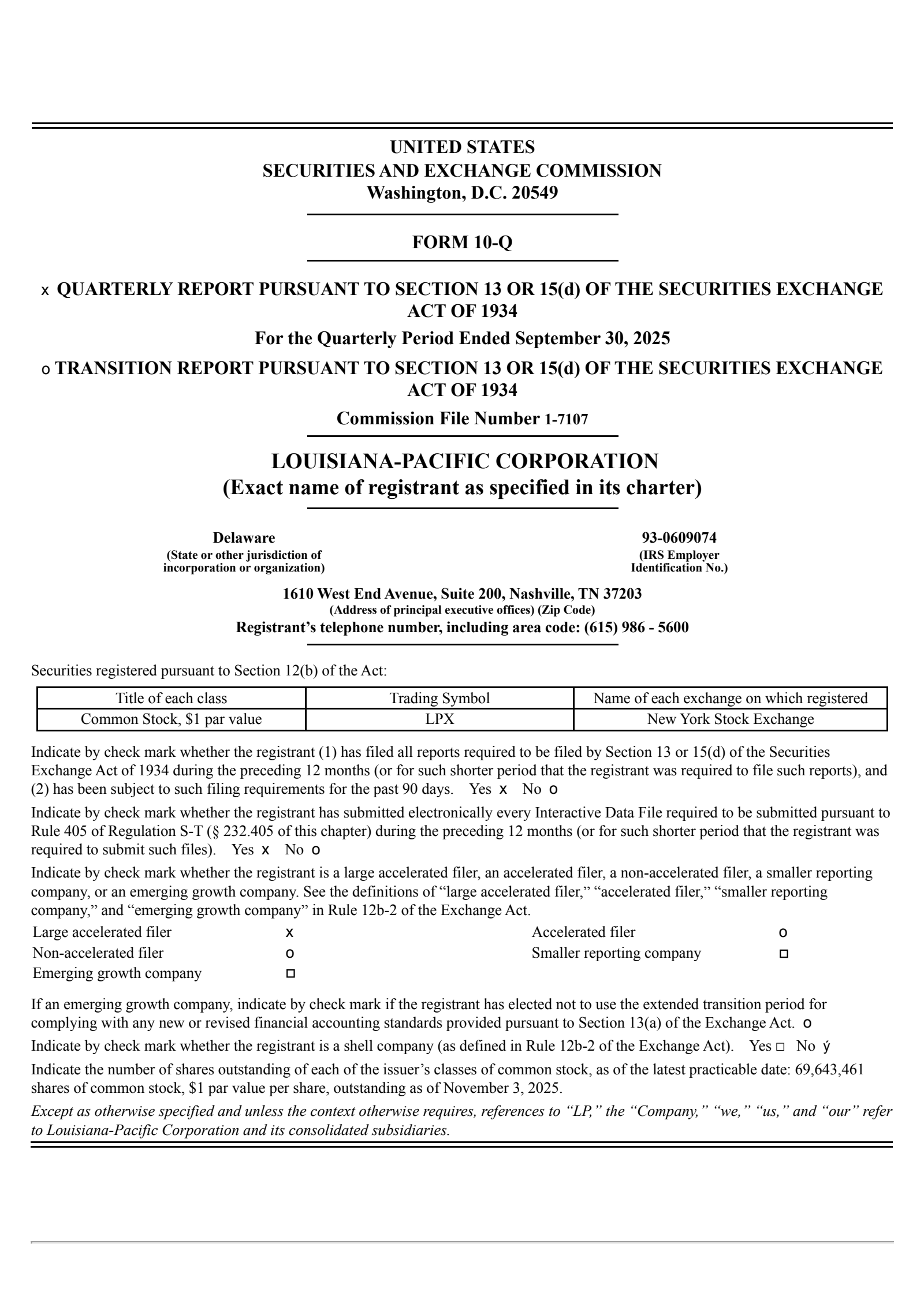 Louisiana-Pacific's Q3 2025 Quarterly Report