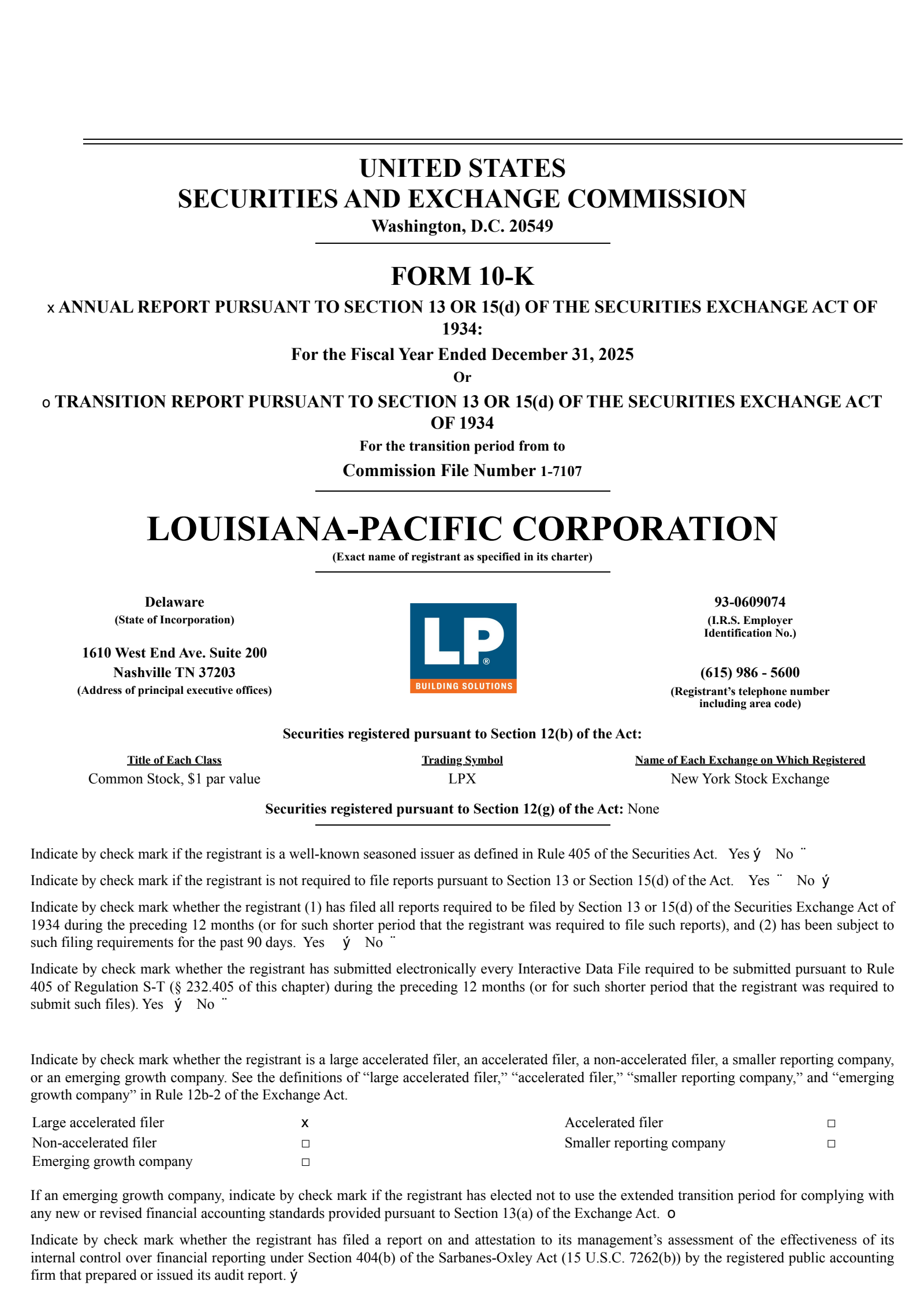 Louisiana-Pacific's Q4 2025 Annual report