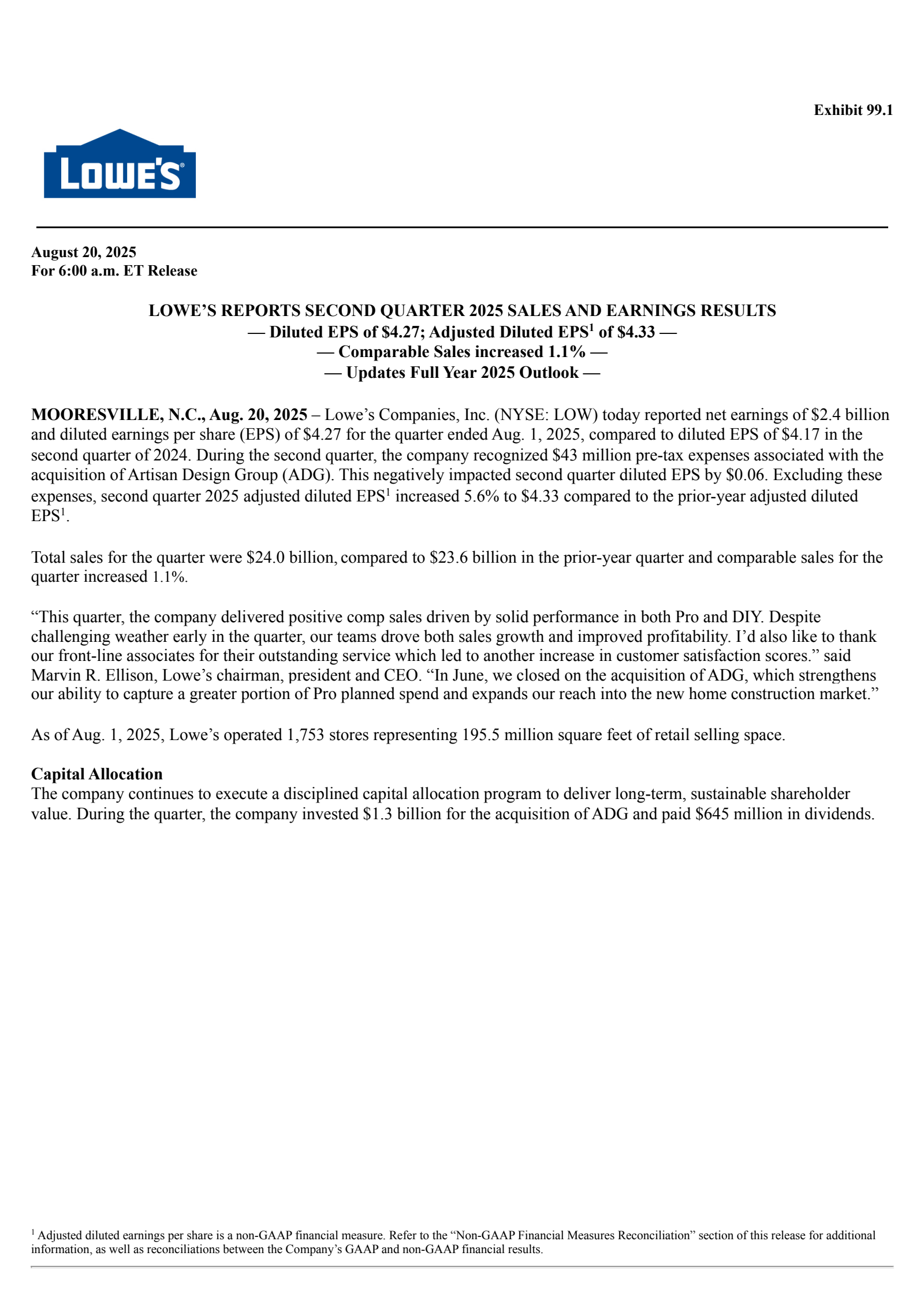 Lowe's Companies' Q2 2026 & Acquisition Press Release