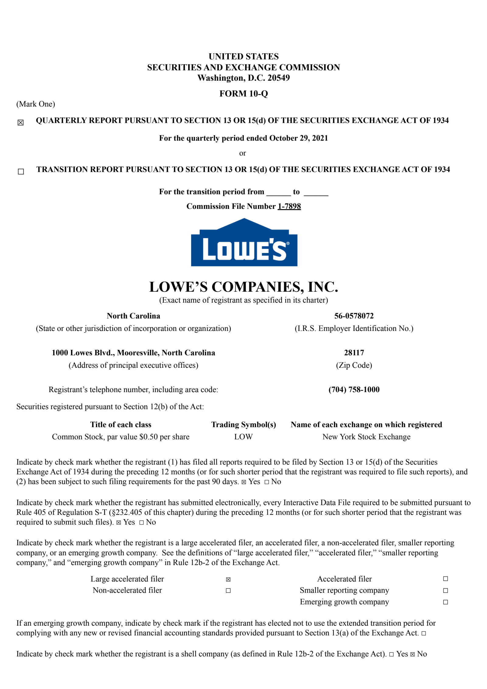 Lowe's Companies' Q3 2022 Quarterly report