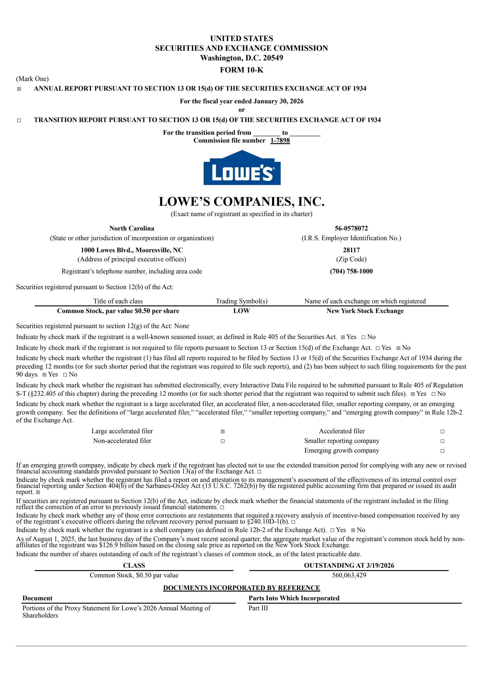 Lowe's Companies' Q4 2025 Annual report