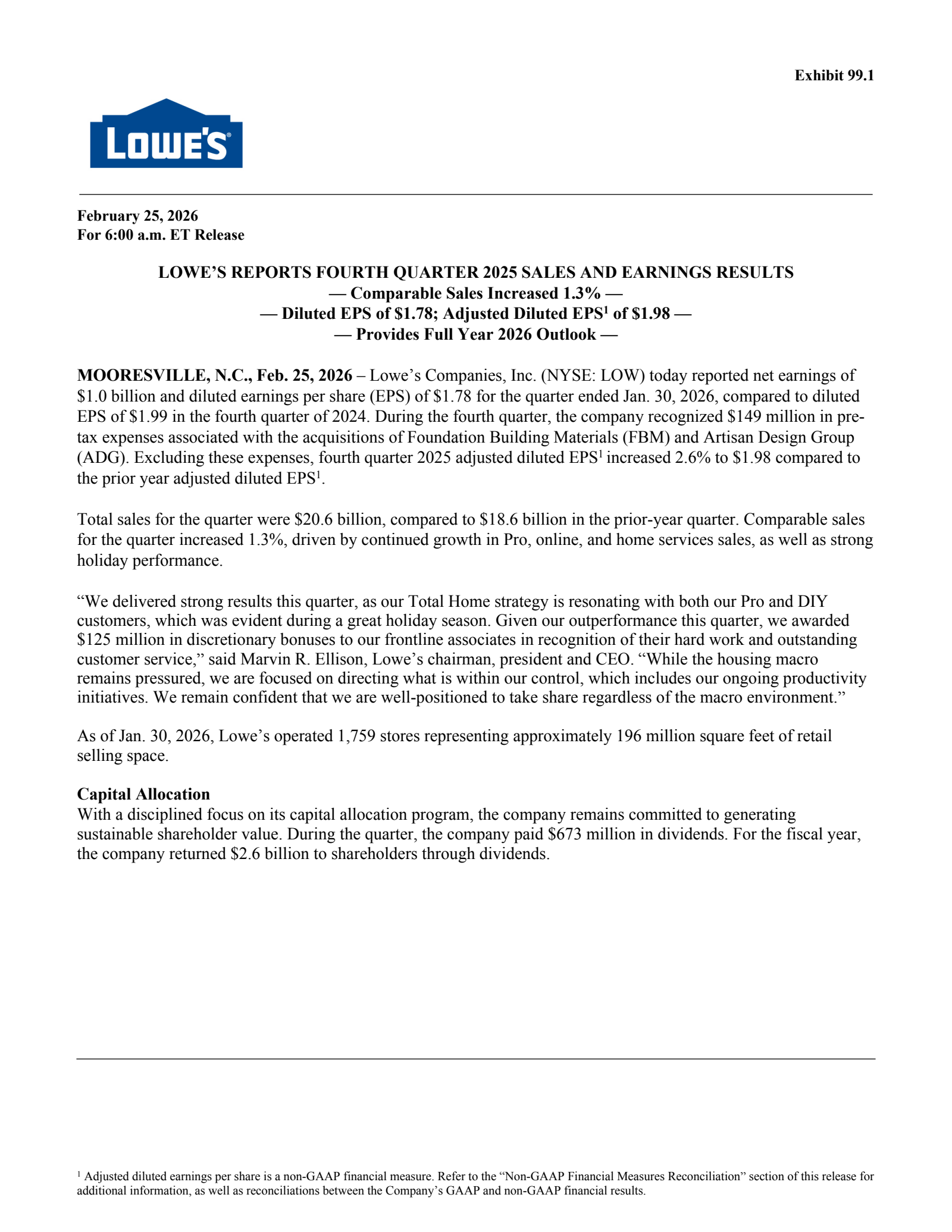 Lowe's Companies' Q4 2025 Press Release