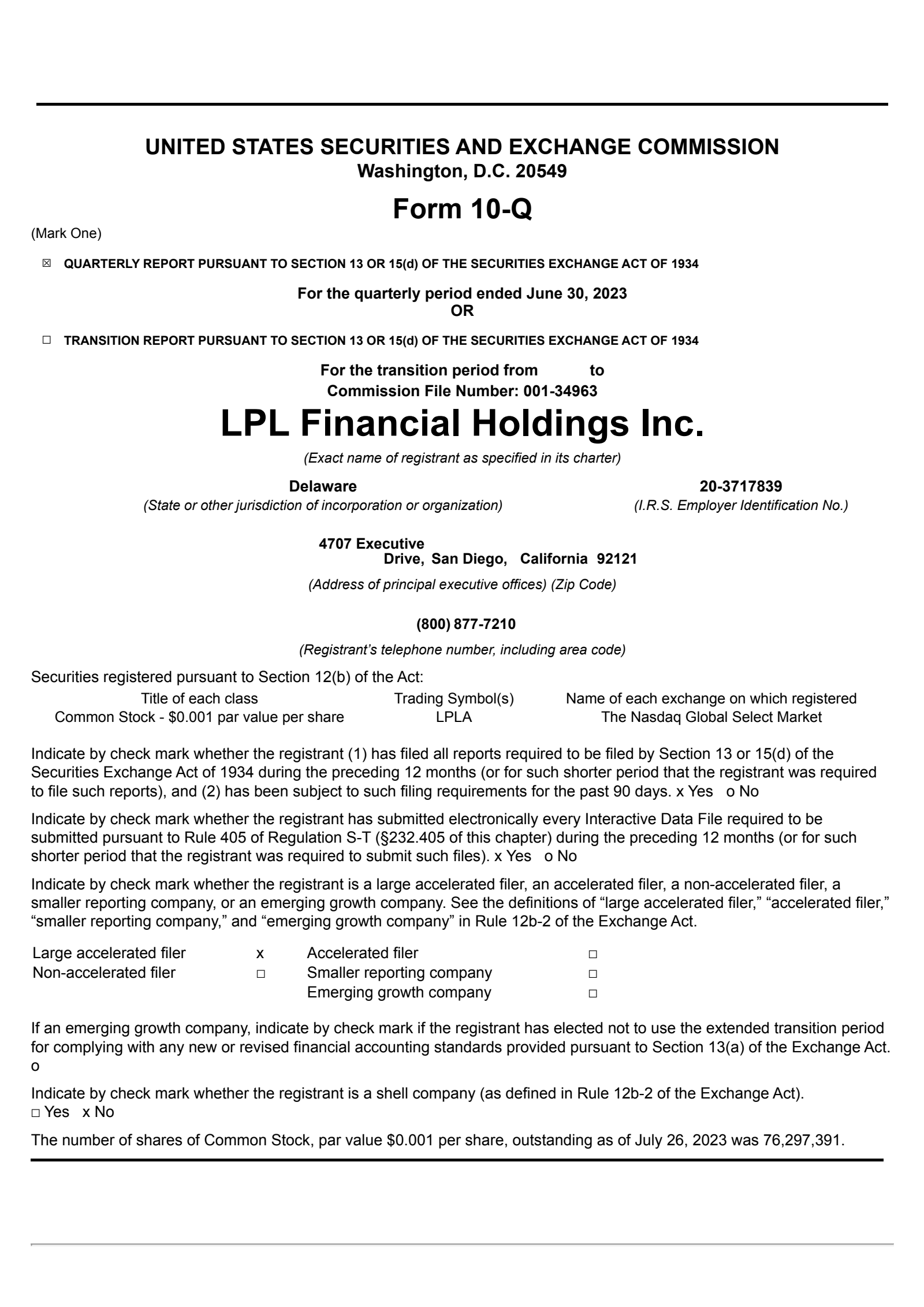 LPL Financial's Q2 2023 Quarterly report