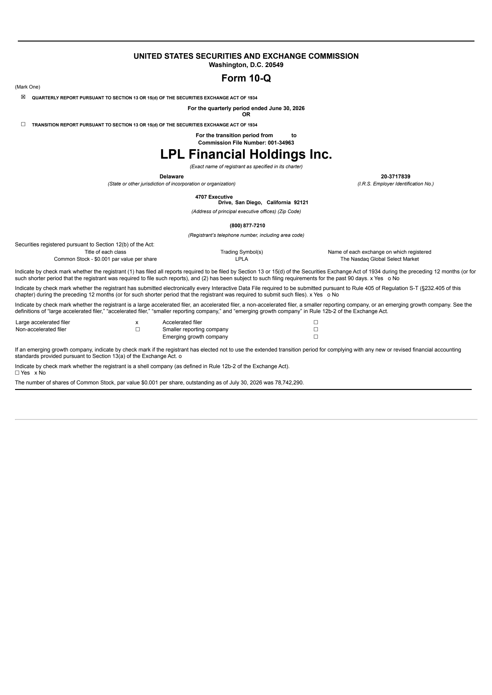 LPL Financial's Q2 2026 Quarterly report