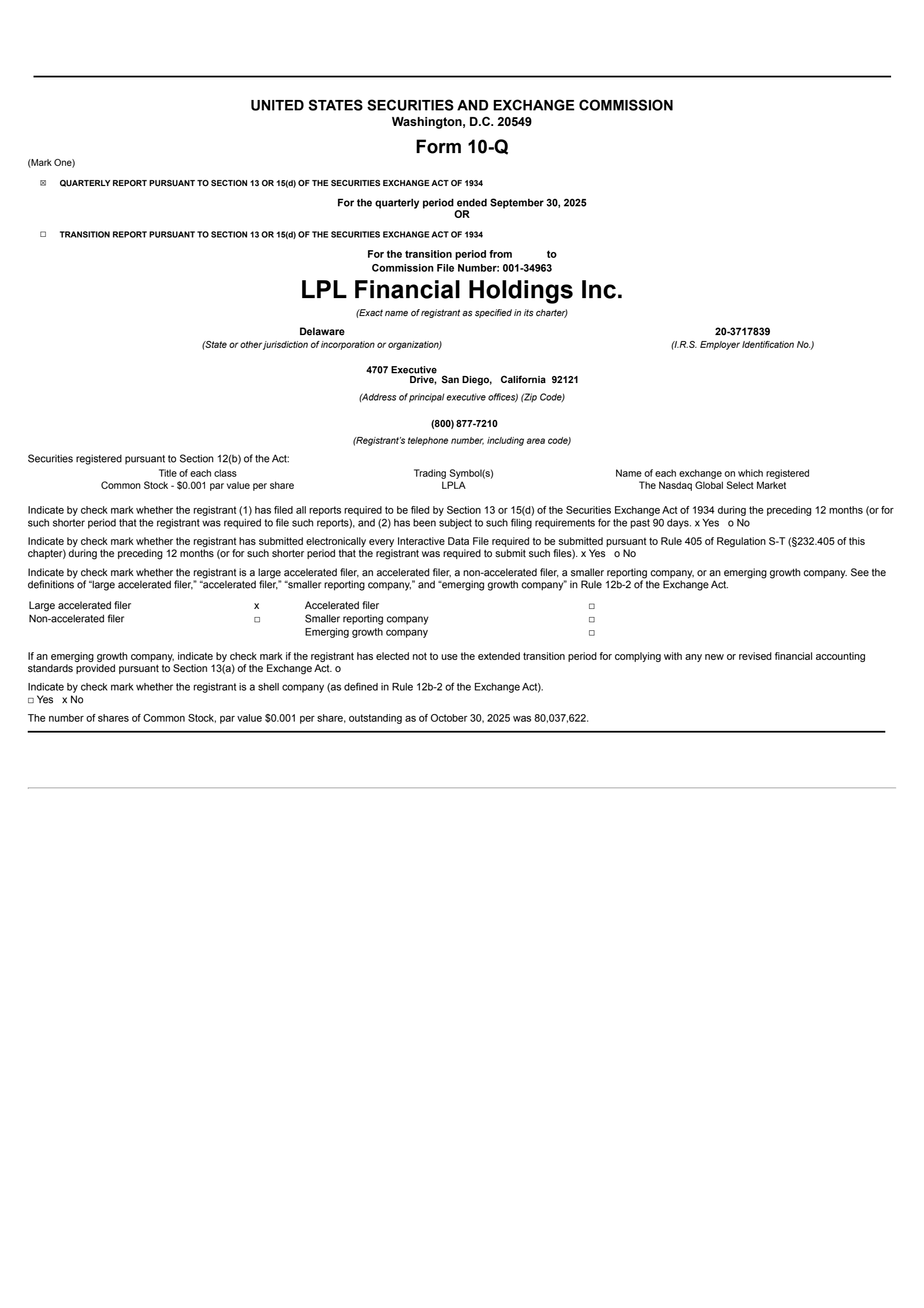 LPL Financial's Q3 2025 Quarterly Report
