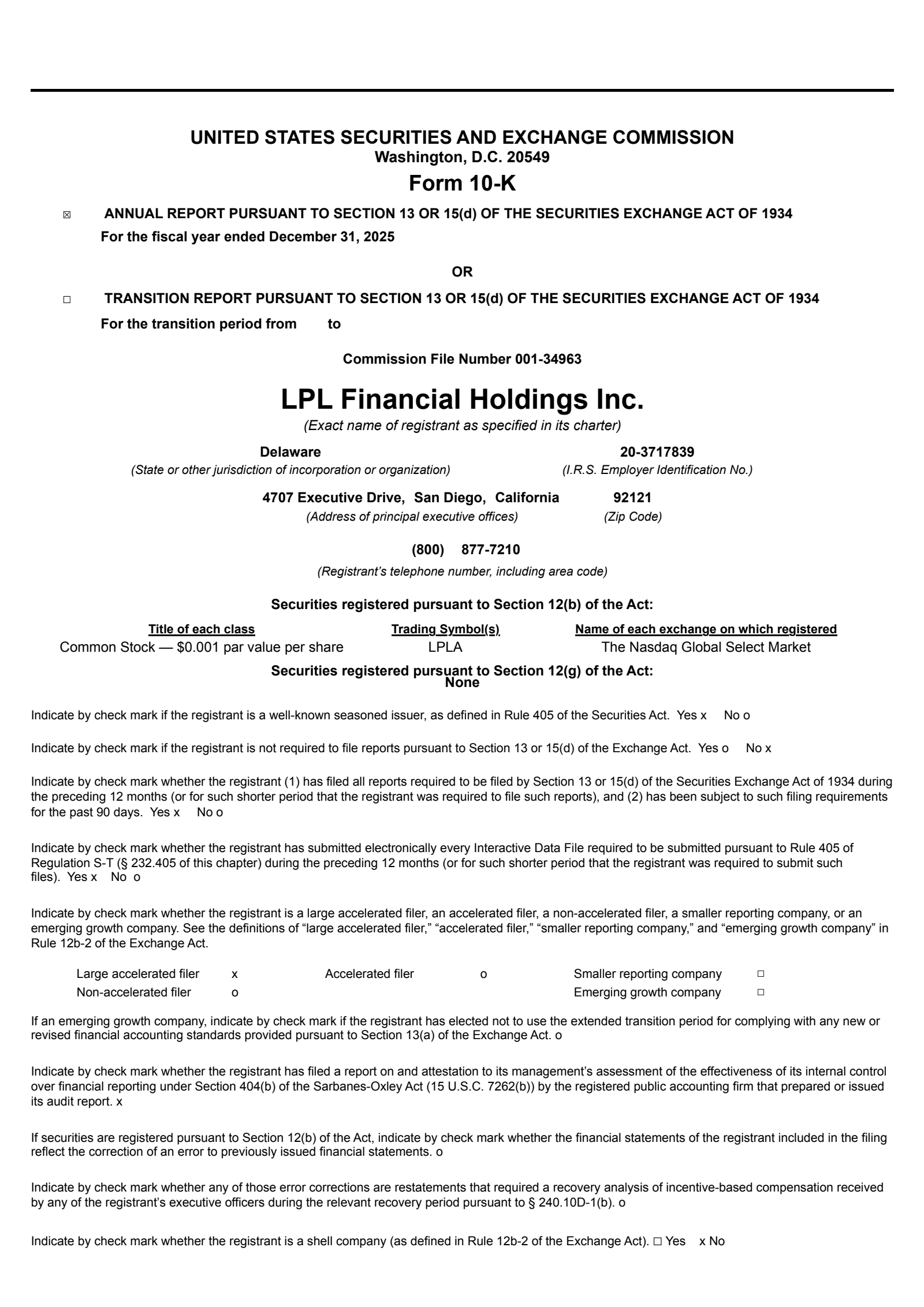 LPL Financial's Q4 2025 Annual report