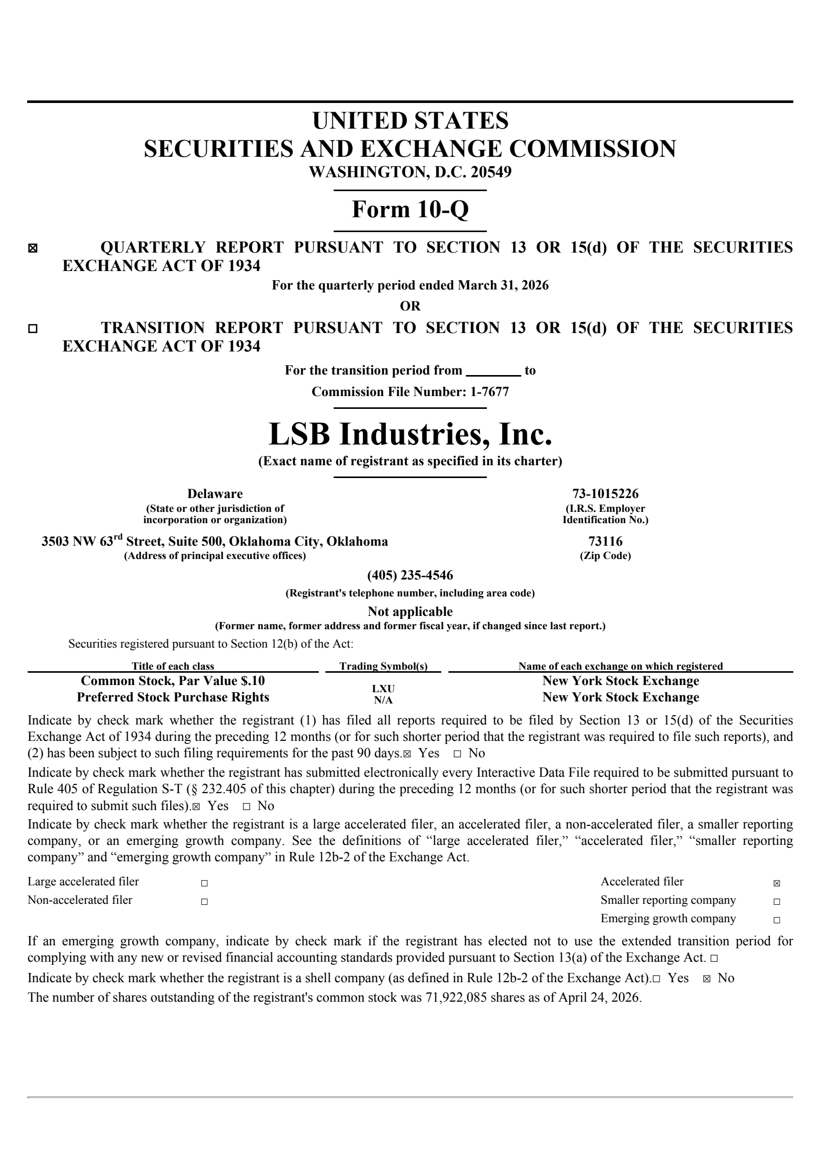 Lsb Industries' Q1 2026 Quarterly report
