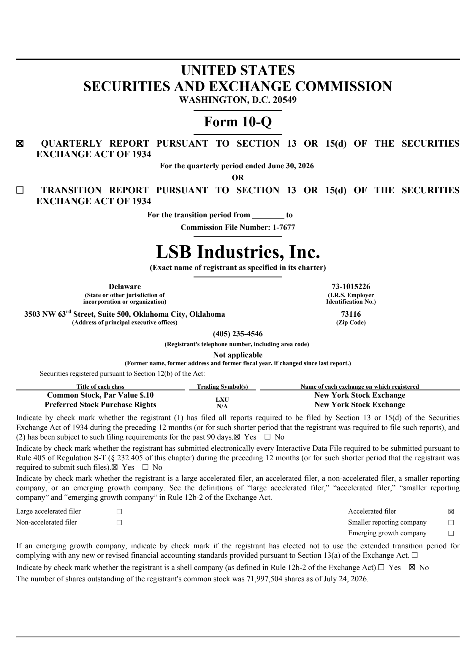 Lsb Industries' Q2 2026 Quarterly report
