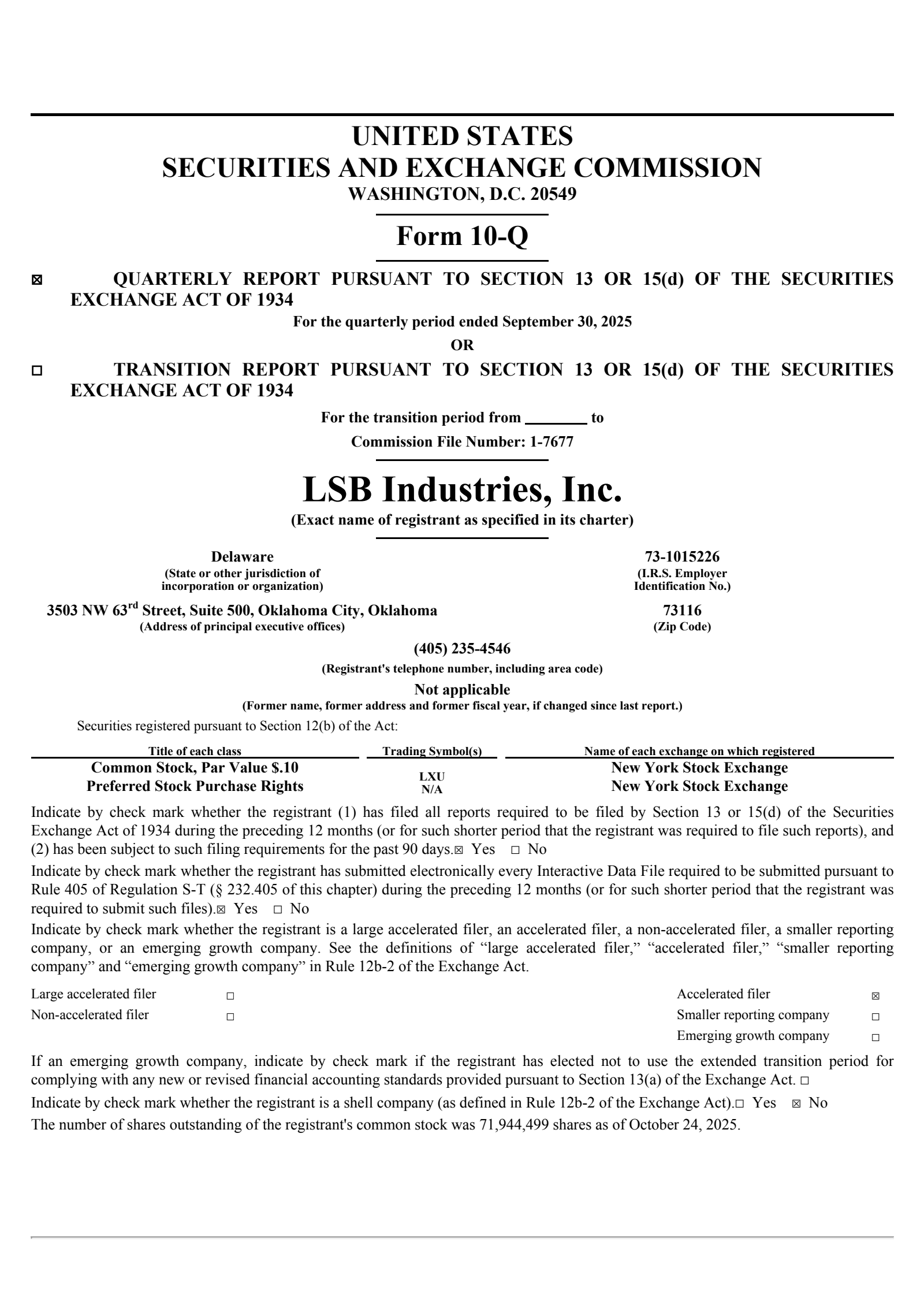 Lsb Industries' Q3 2025 Quarterly Report