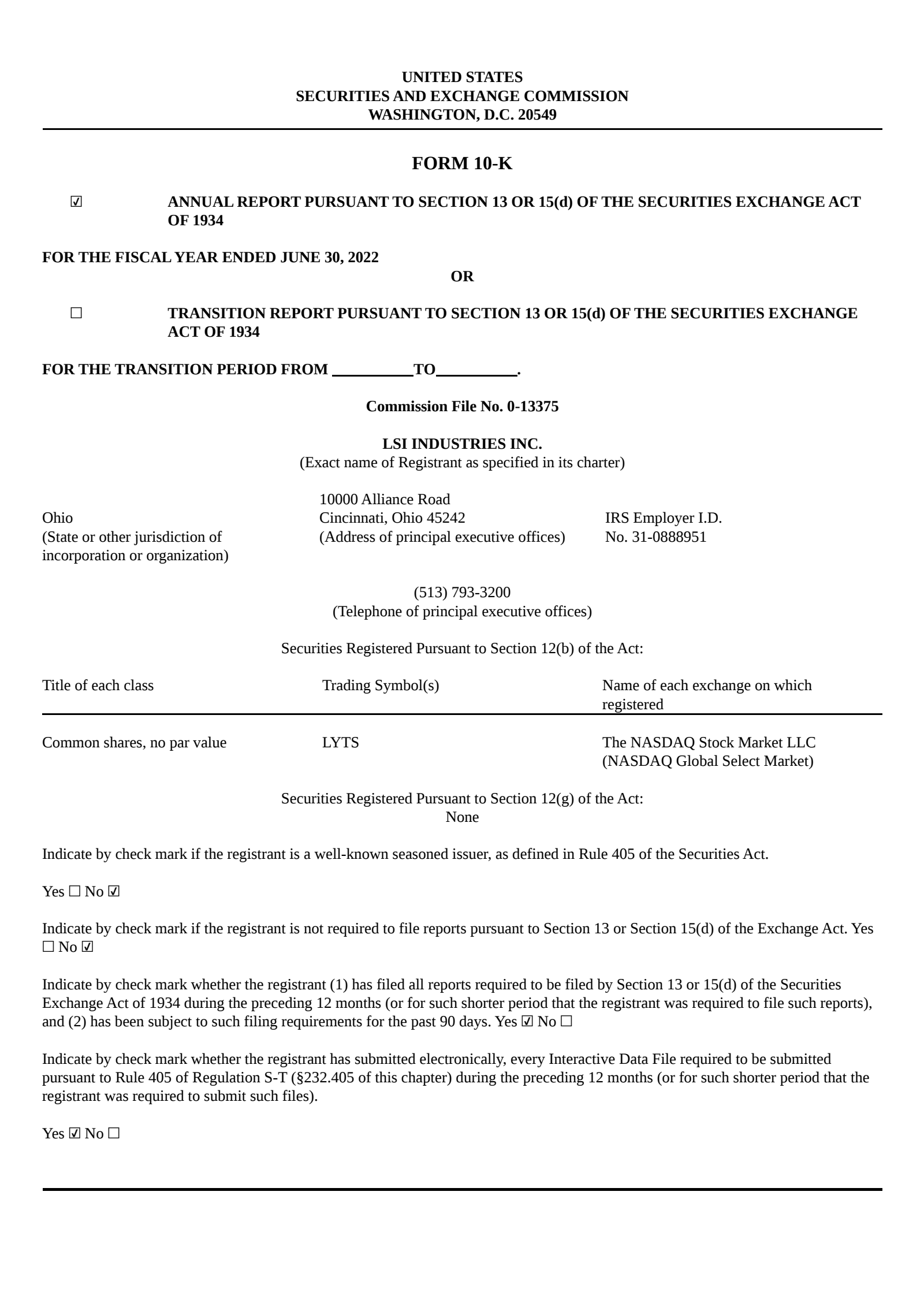 LSI Industries' Q4 2022 Annual report