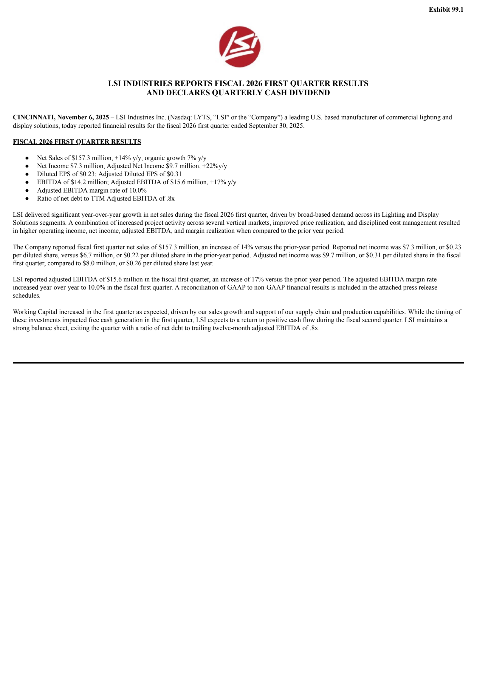 LSI Industries' Q1 2026 Earnings Release