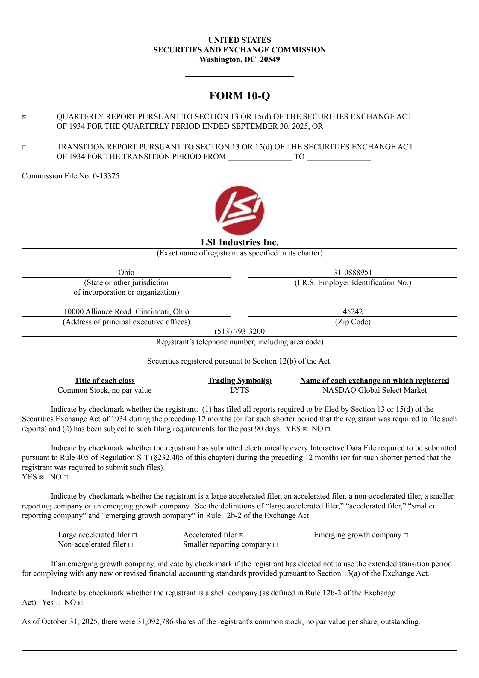 LSI Industries' Q1 2026 Quarterly Report