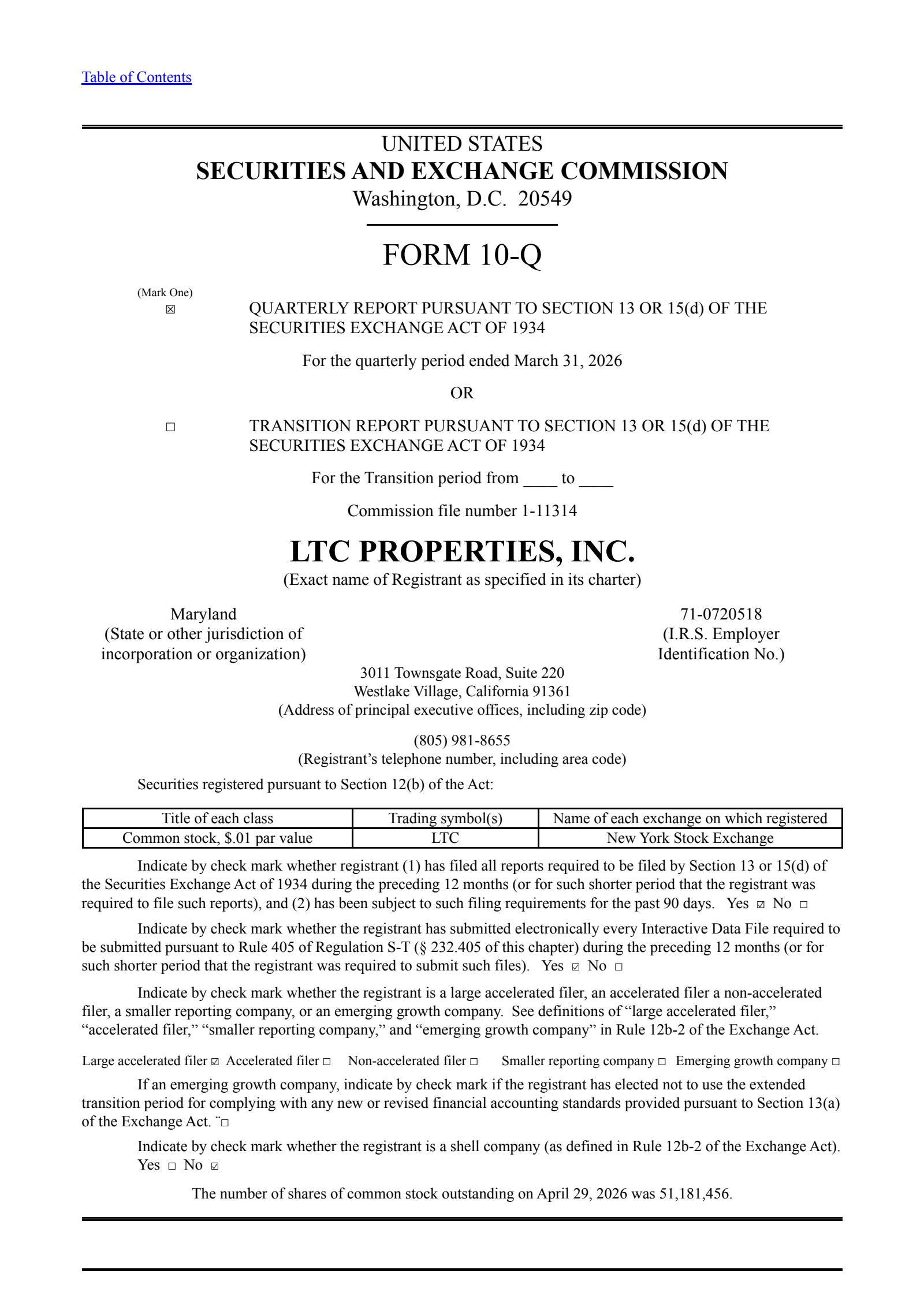 LTC Properties' Q1 2026 Quarterly report