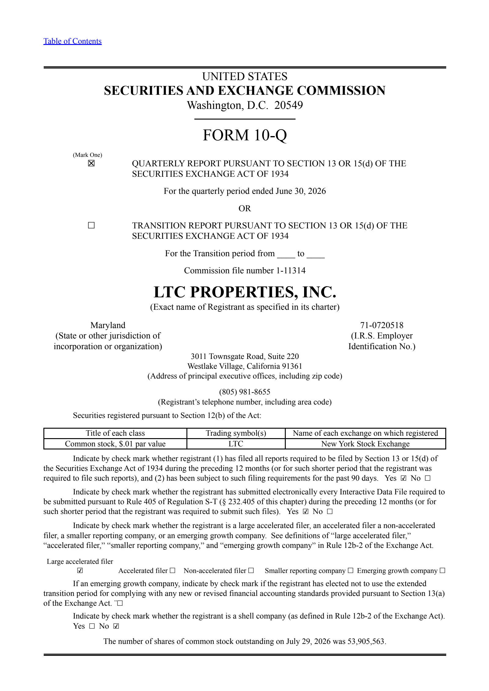 LTC Properties' Q2 2026 Quarterly report