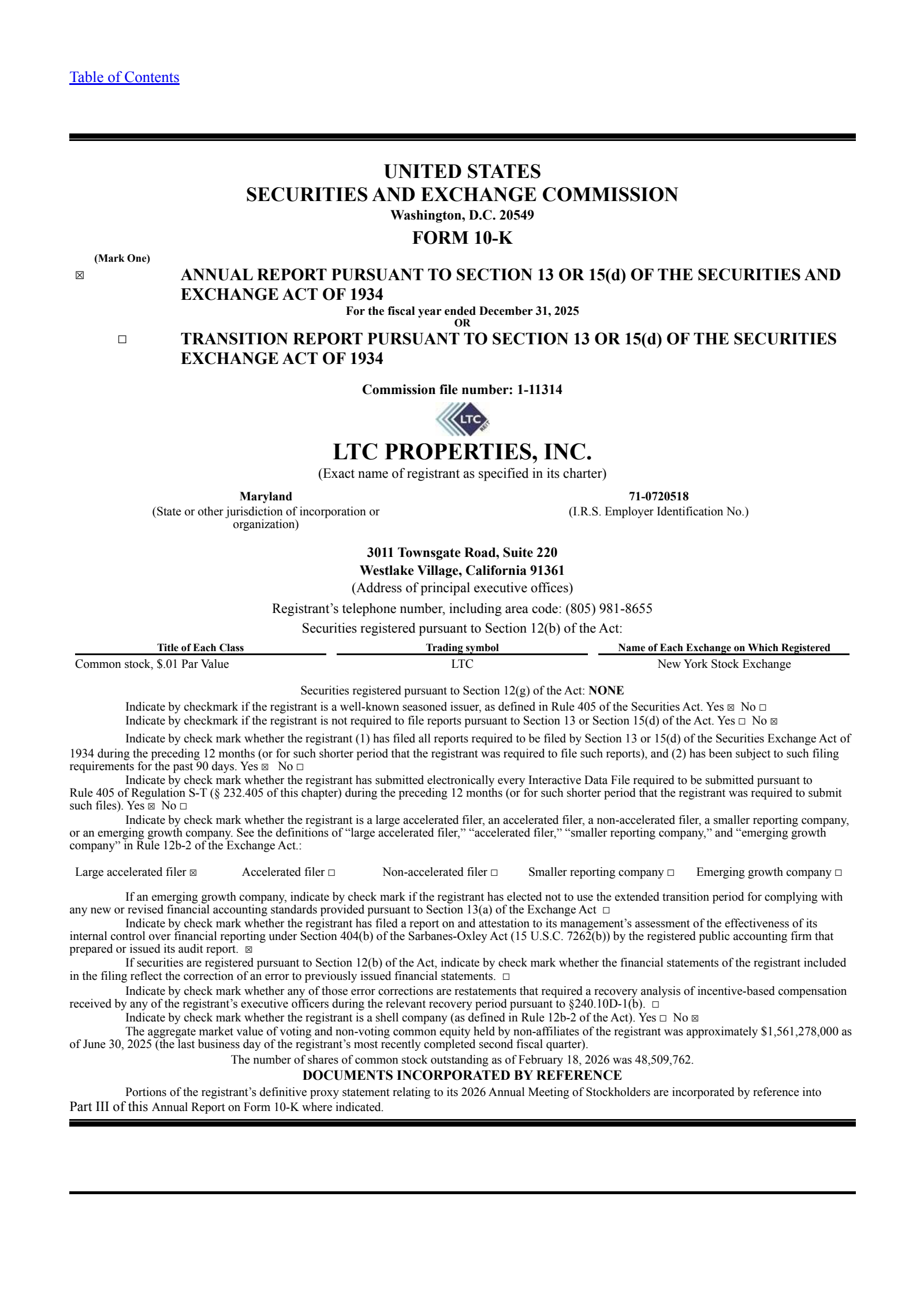 LTC Properties' Q4 2025 Annual report