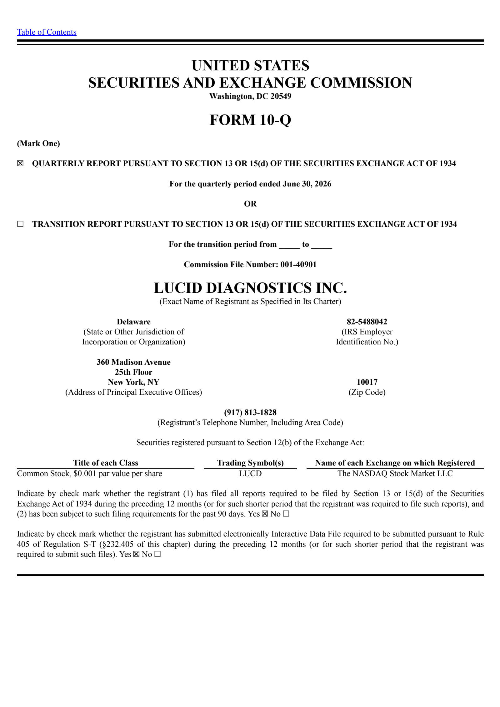 Lucid Diagnostics' Q2 2026 Quarterly report