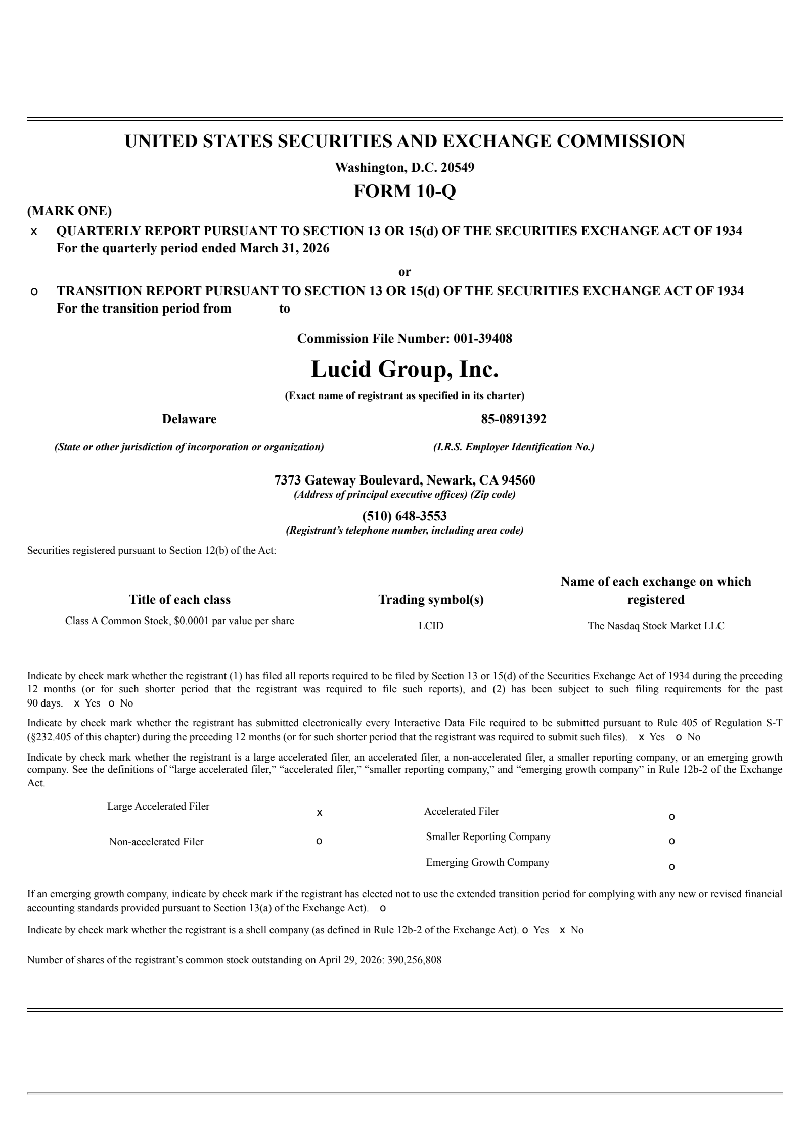 Lucid Group's Q1 2026 Quarterly report