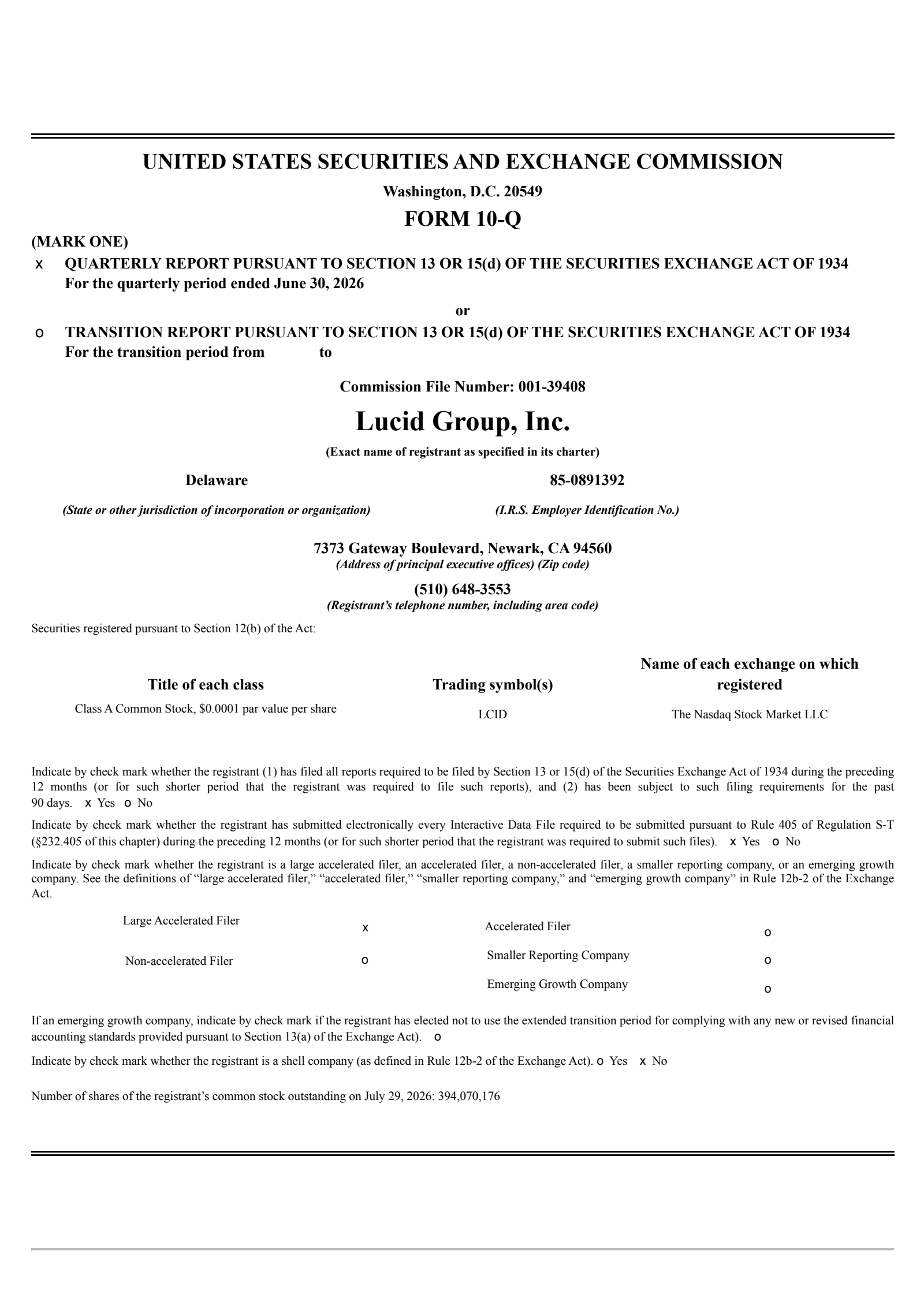 Lucid Group's Q2 2026 Quarterly report