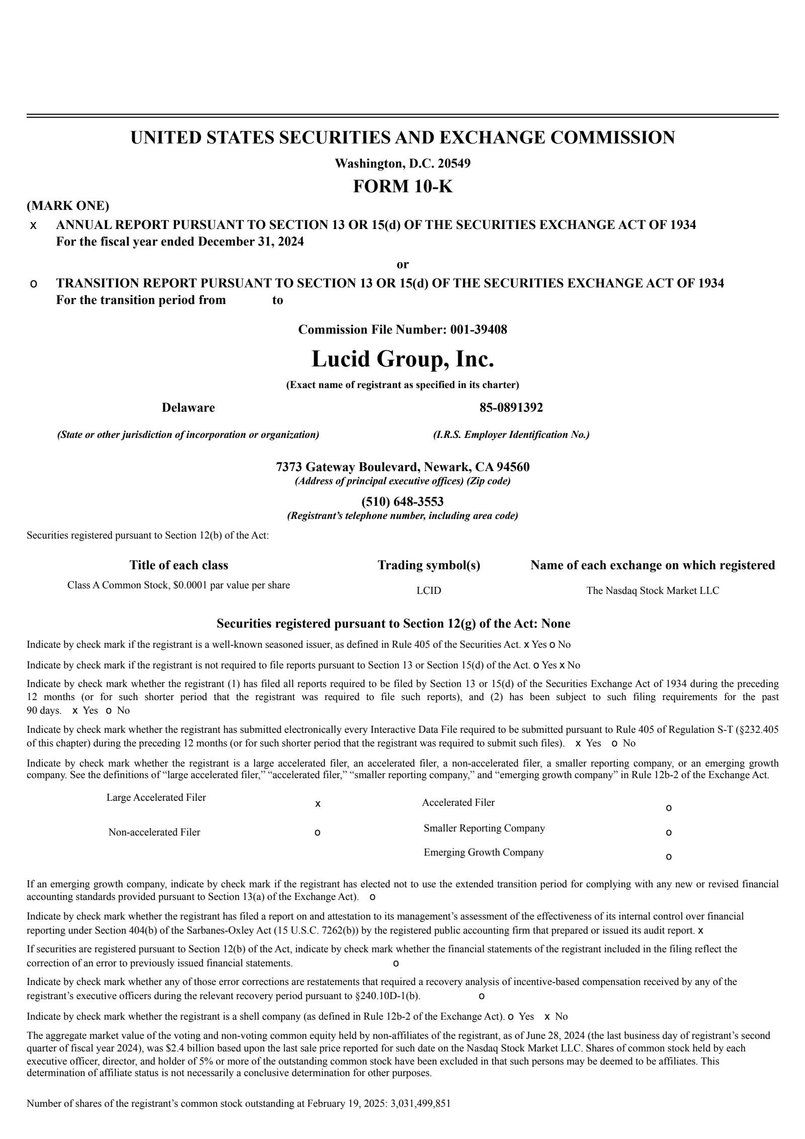 Lucid Group's Q4 2024 Annual report