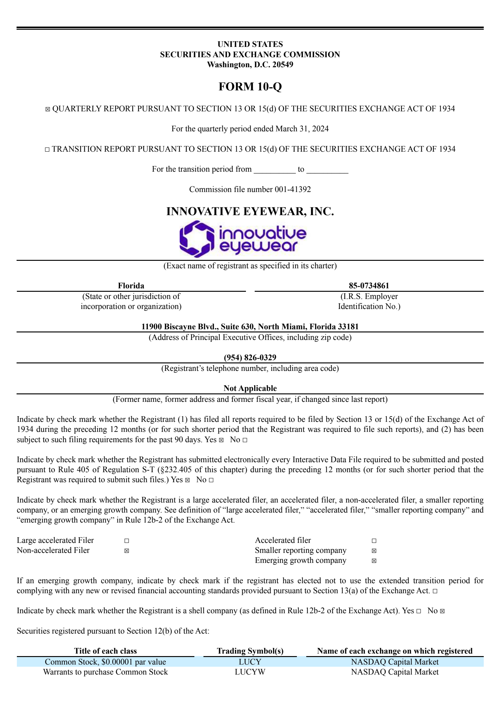 Innovative Eyewear's Q1 2024 Quarterly report