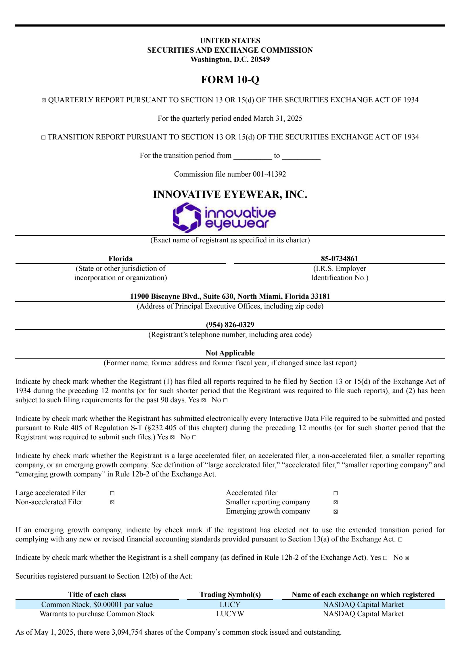Innovative Eyewear's Q1 2025 Quarterly report