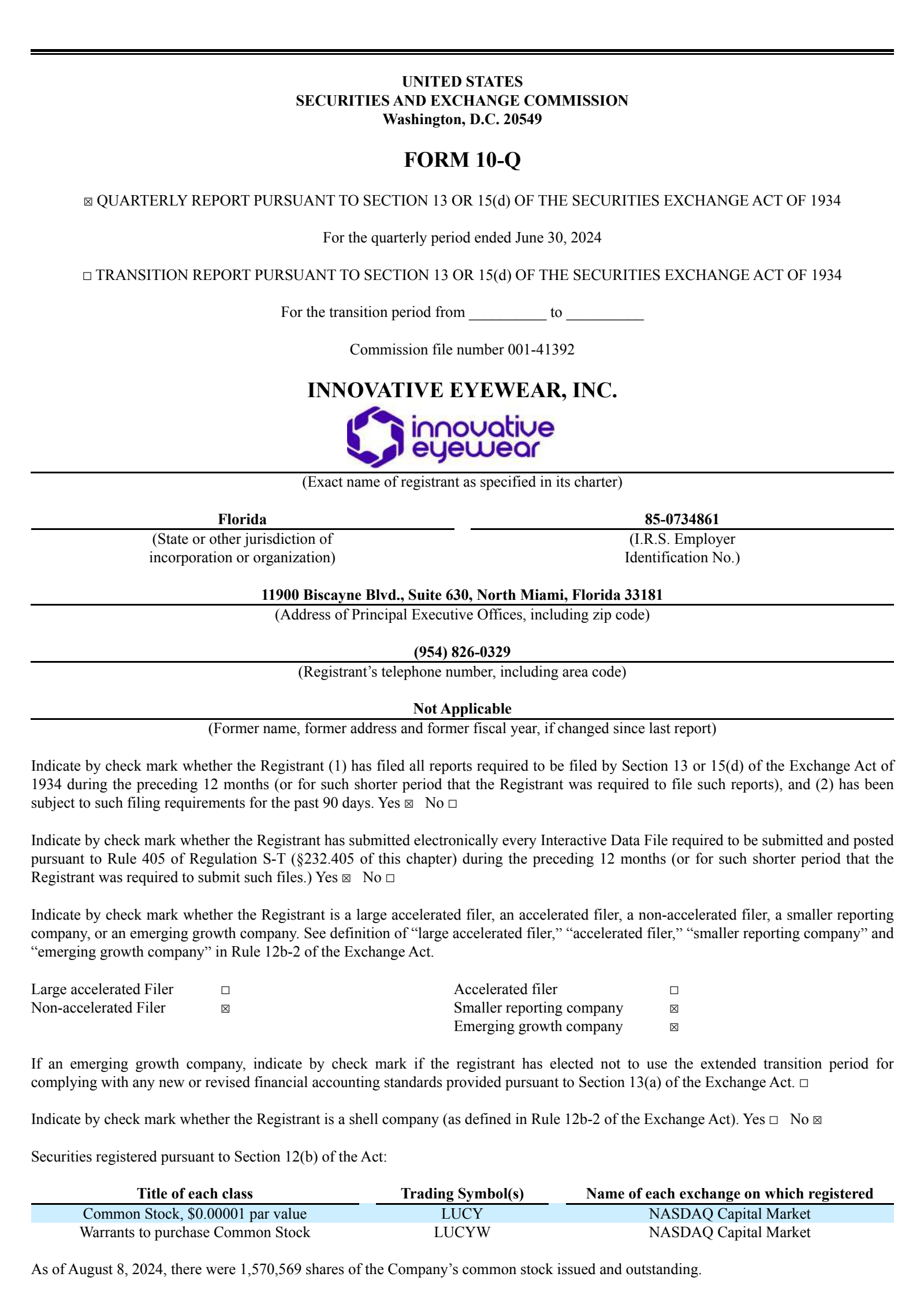 Innovative Eyewear's Q2 2024 Quarterly report