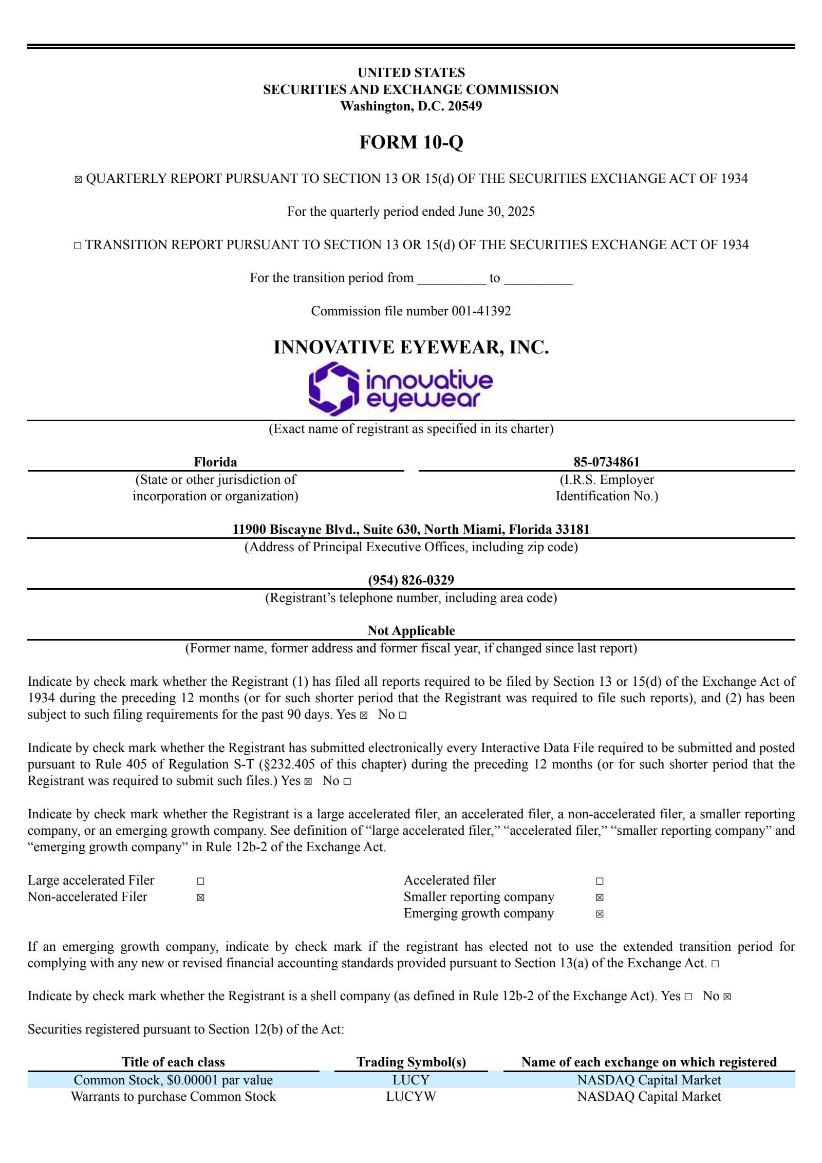 Innovative Eyewear's Q2 2025 Quarterly report