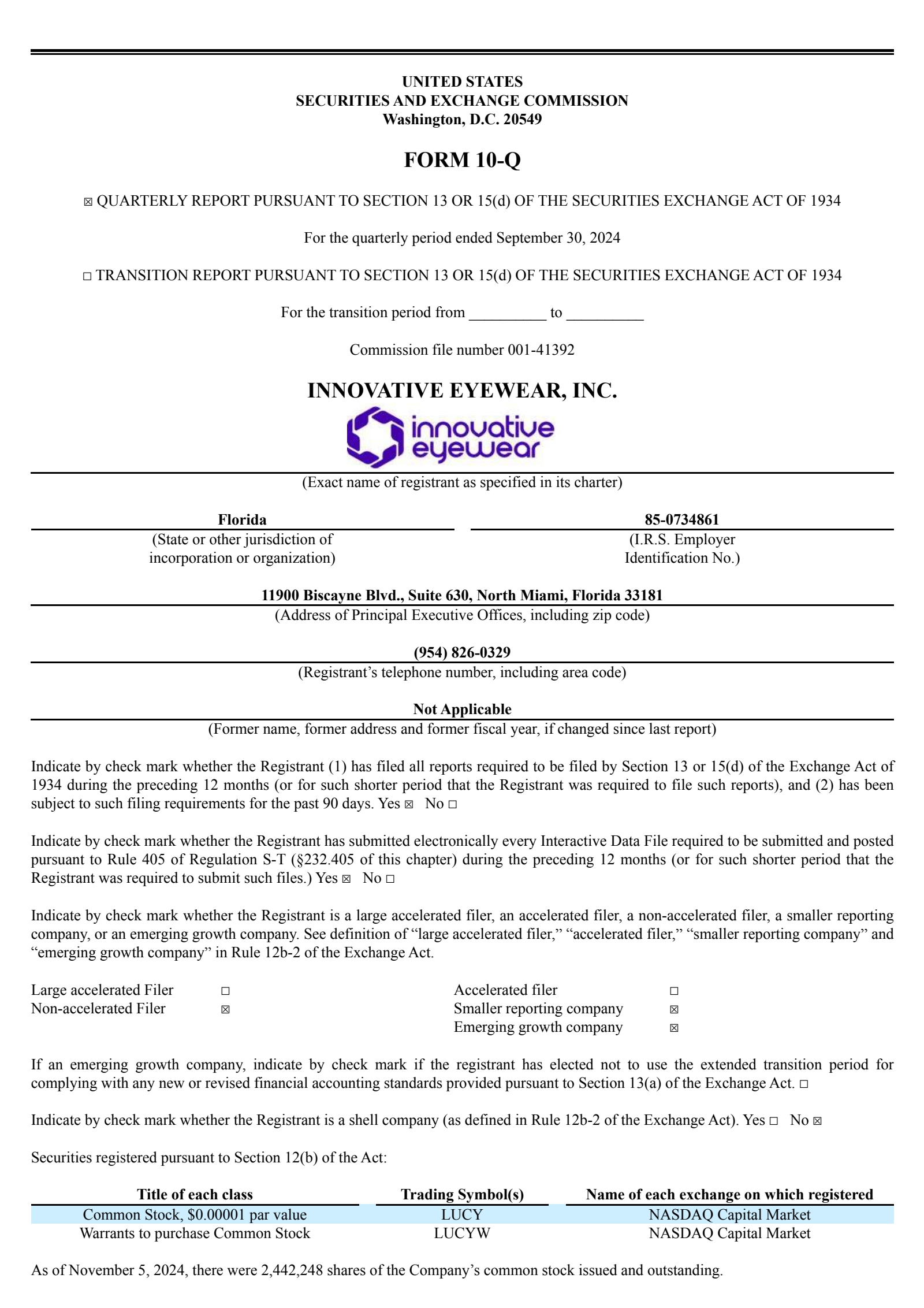 Innovative Eyewear's Q3 2024 Quarterly report