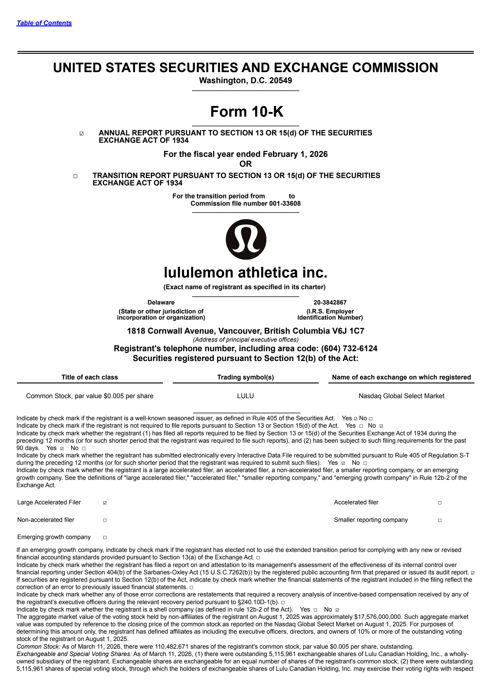 lululemon athletica's Q4 2025 Annual report